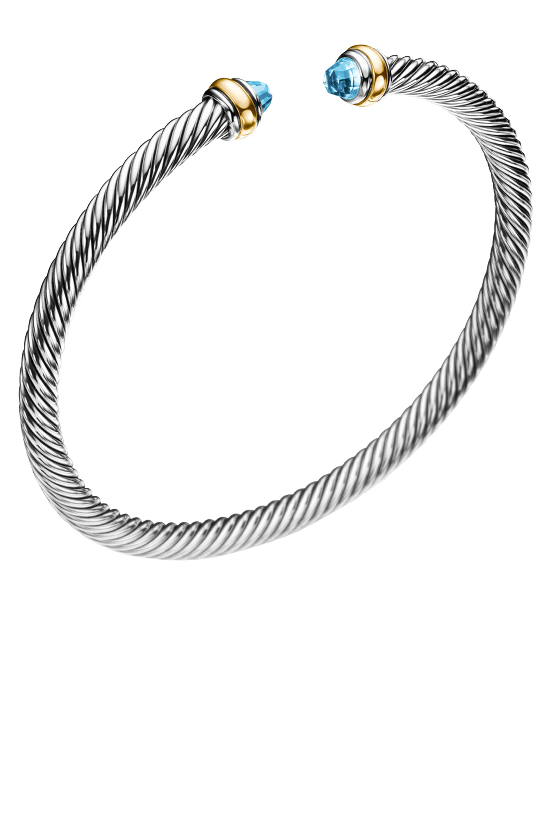 سوار كلاسيكي بتصميم كابل مرصع بالتوباز الأزرق فضة إسترلينية وذهب أصفر عيار 18