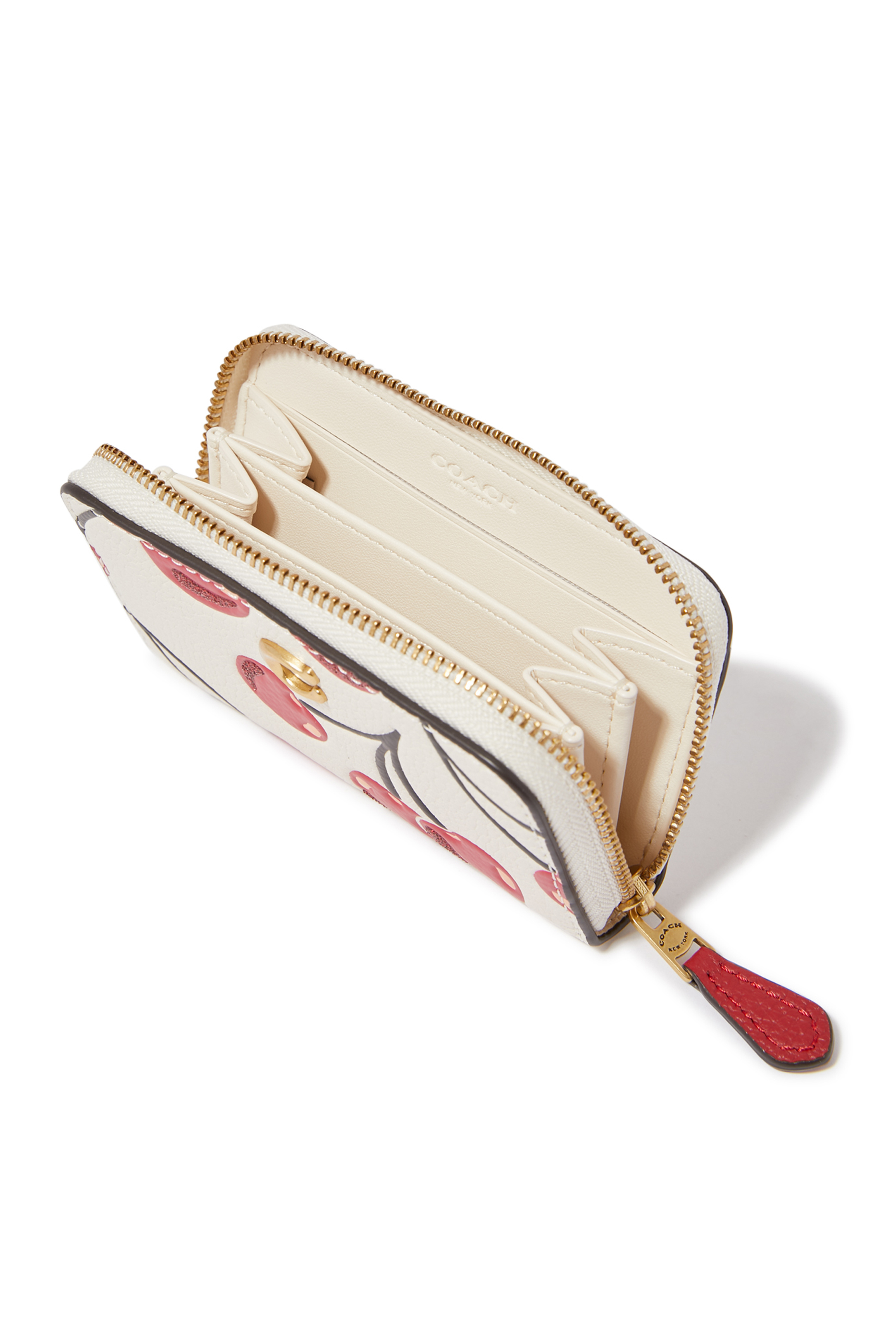 حافظة بطاقات صغيرة بطبعات كرز جلد بسحاب محيط