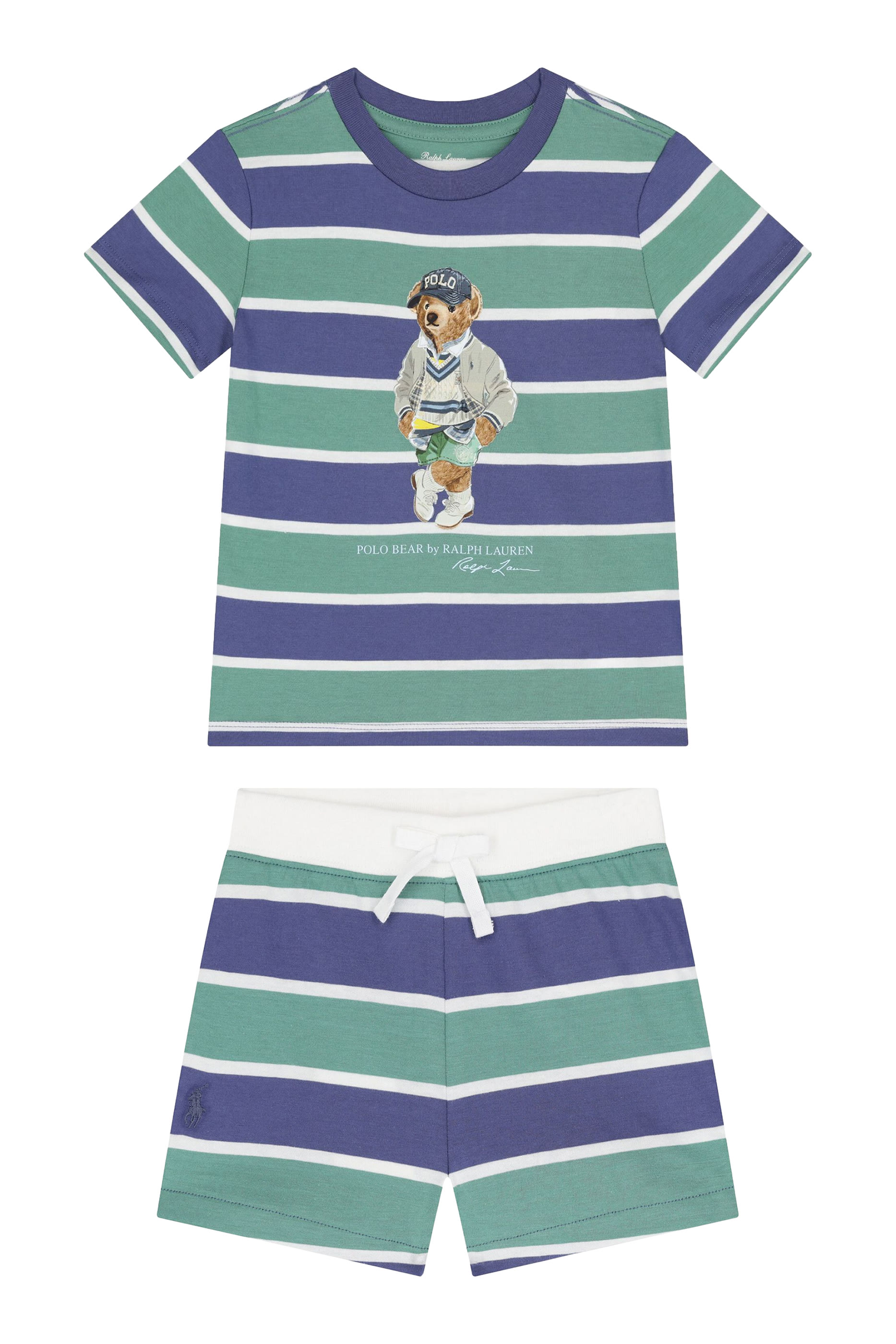 طقم تيشيرت وشورت قطن بطبعة شعار الماركة للأطفال