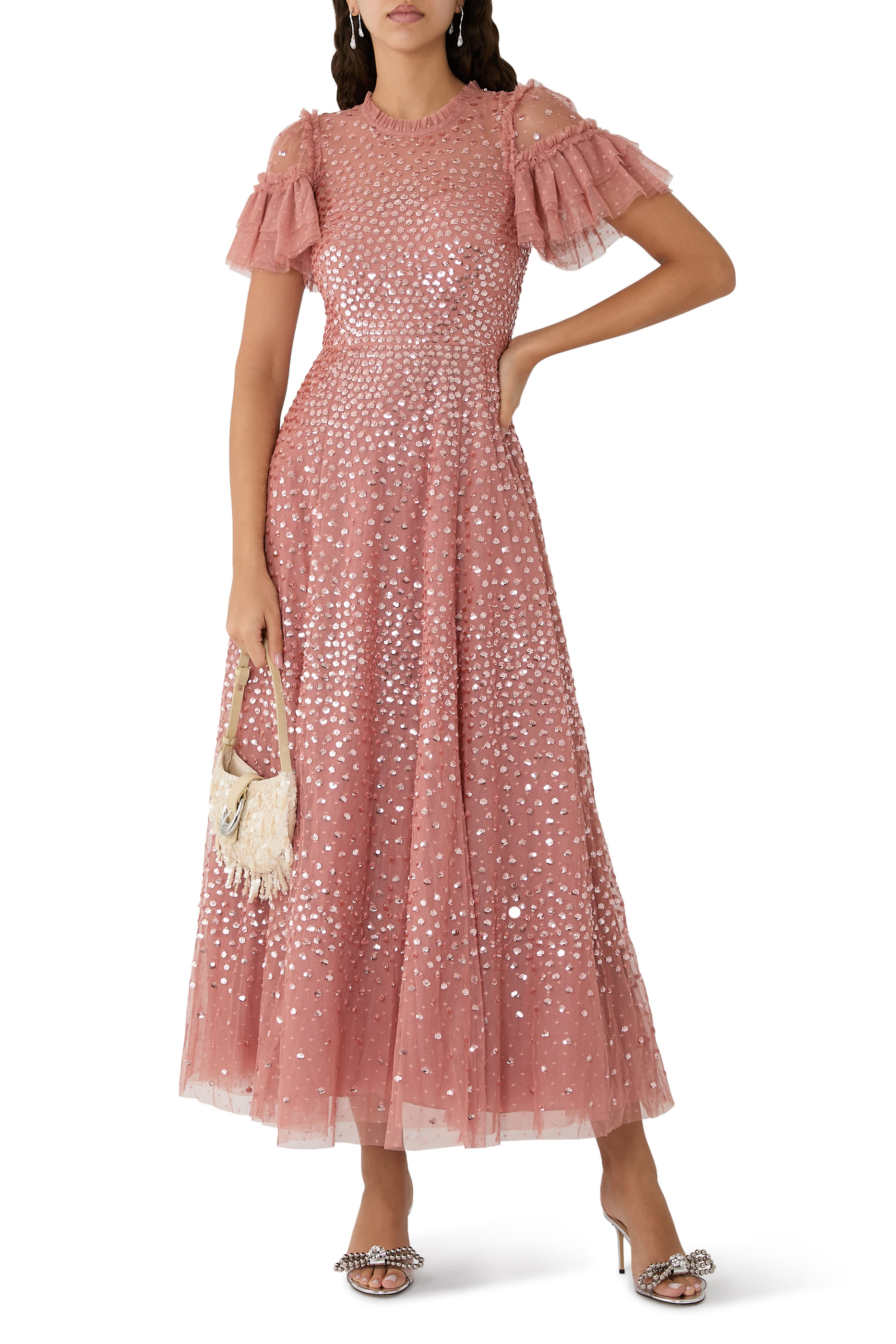 فستان سهرة ايفريت بلوم بطول الكاحل وكتف مكشوف