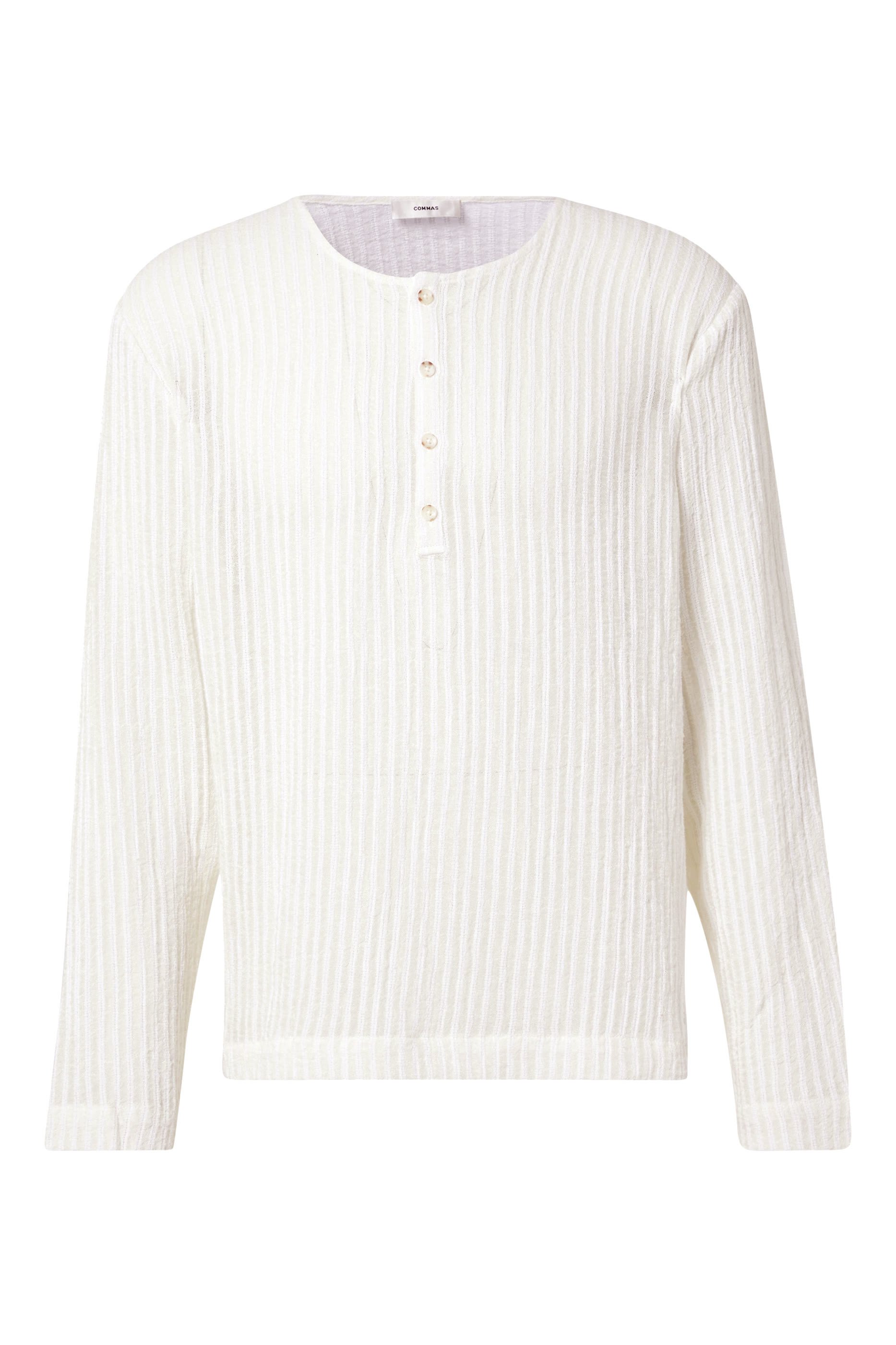 تيشيرت بياقة هينلي ونقشة مخططة نسيج كتان شفاف