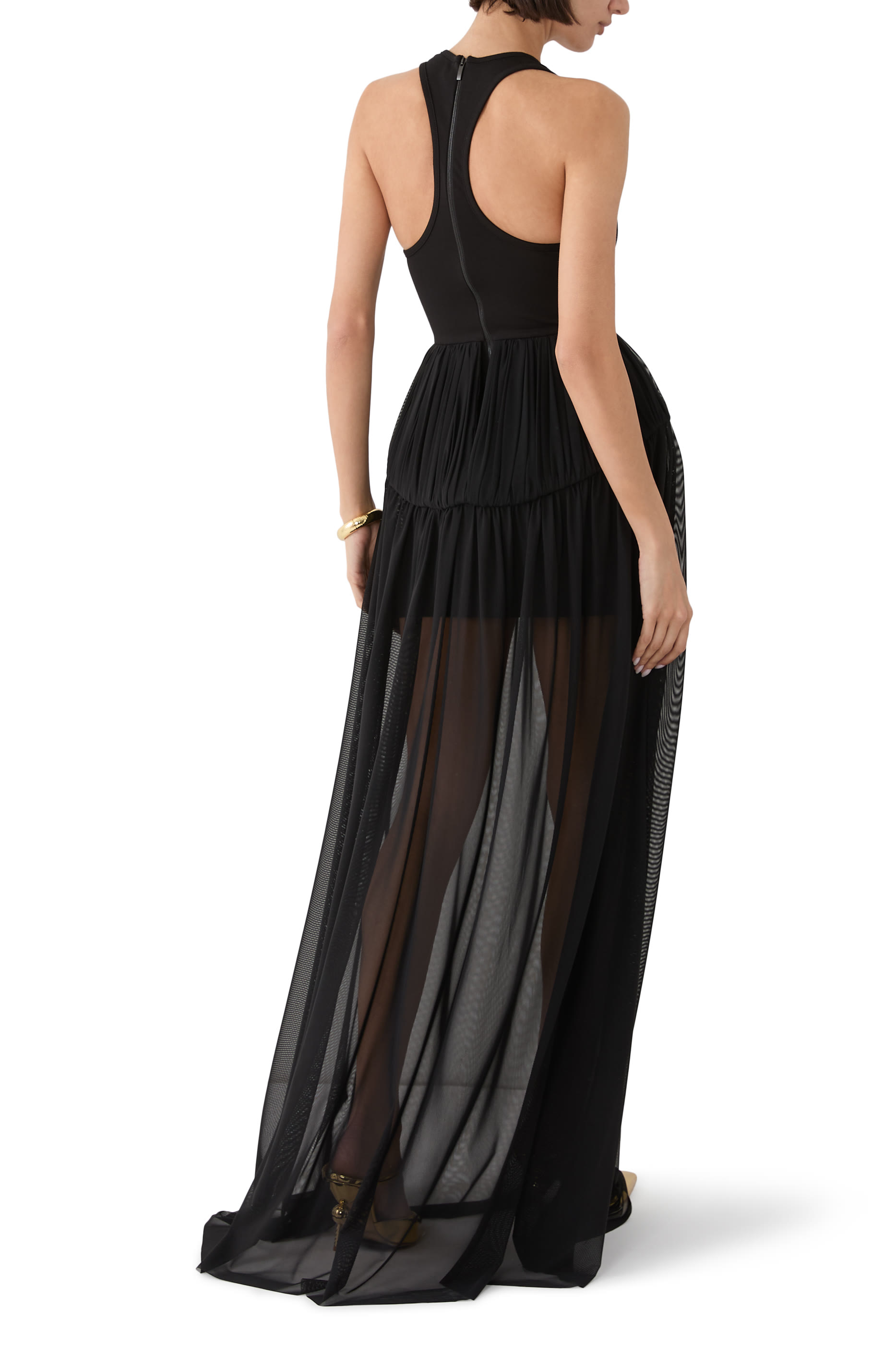 فستان سهرة كرينولين ببلوزة ريسر تول