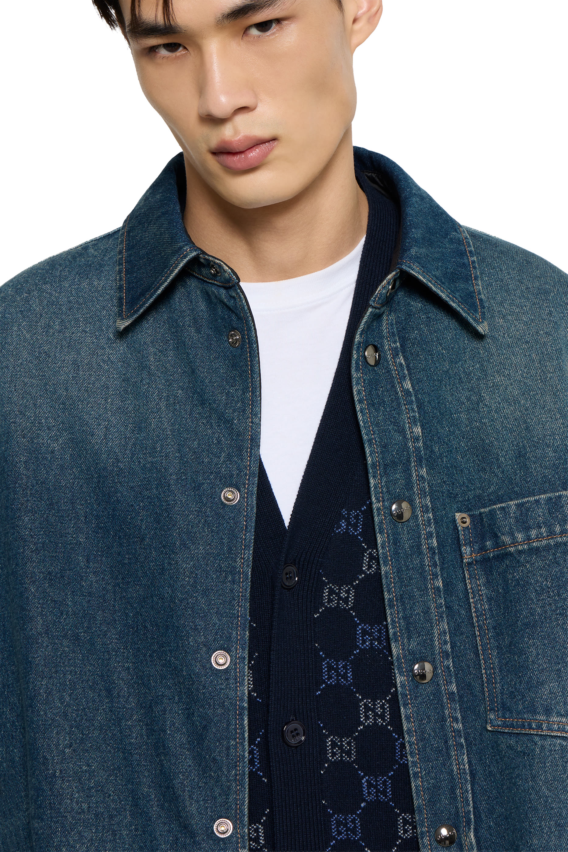 قميص مبطن بتصميم وجهين دنيم ونايلون