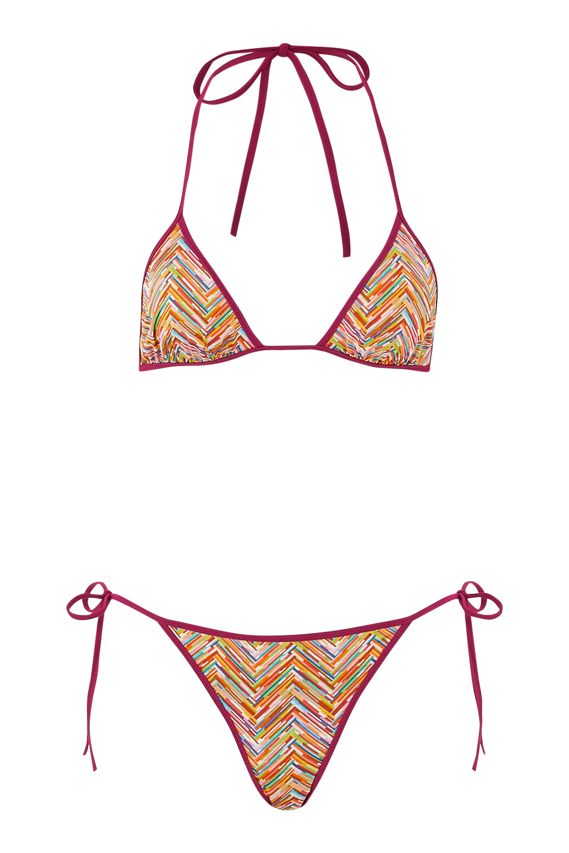 طقم بيكيني بنقشة خطوط متعرجة وأربطة وقوالب مثلثة