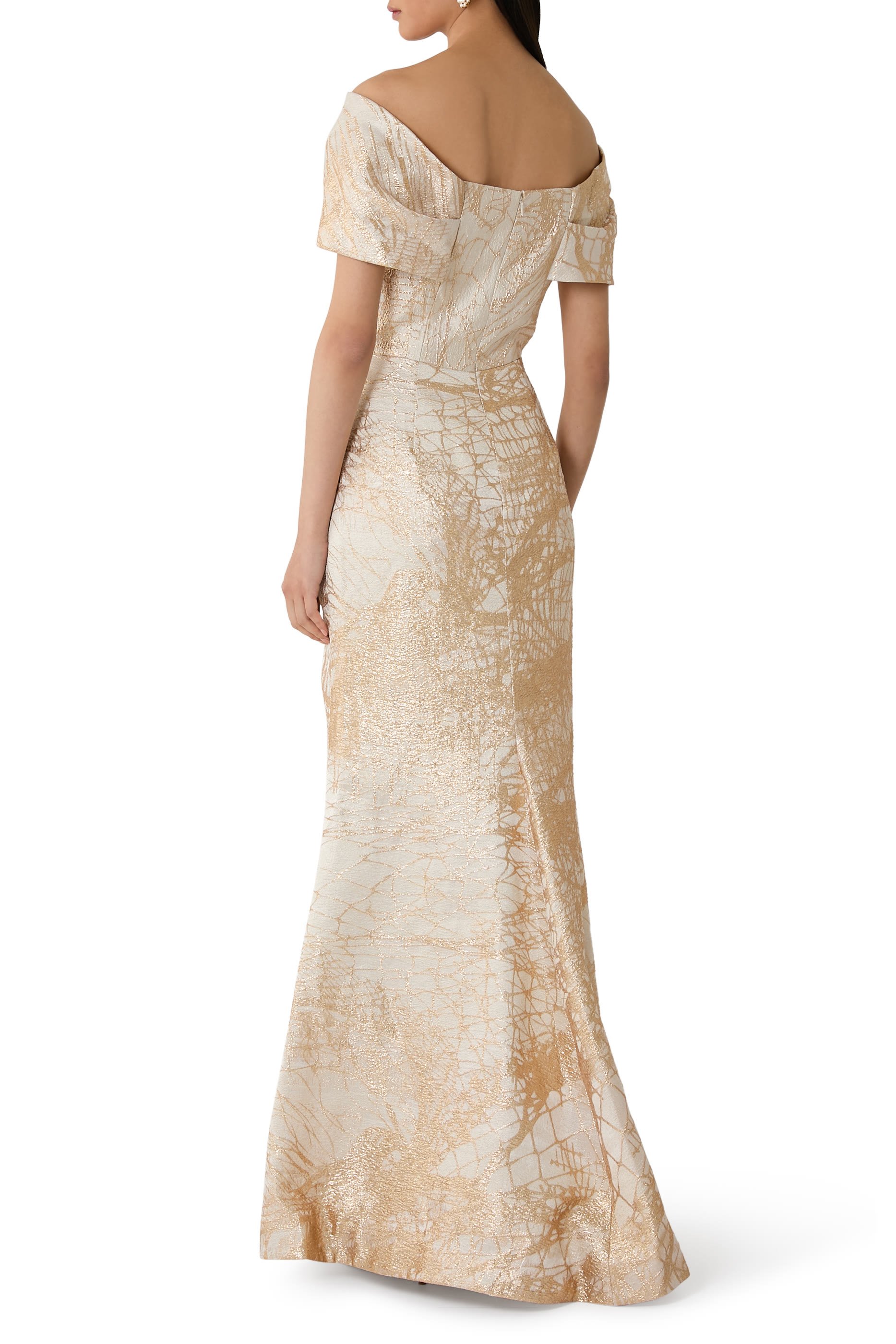 فستان سهرة ميرمايد بتصميم ملفوف جاكار لامع