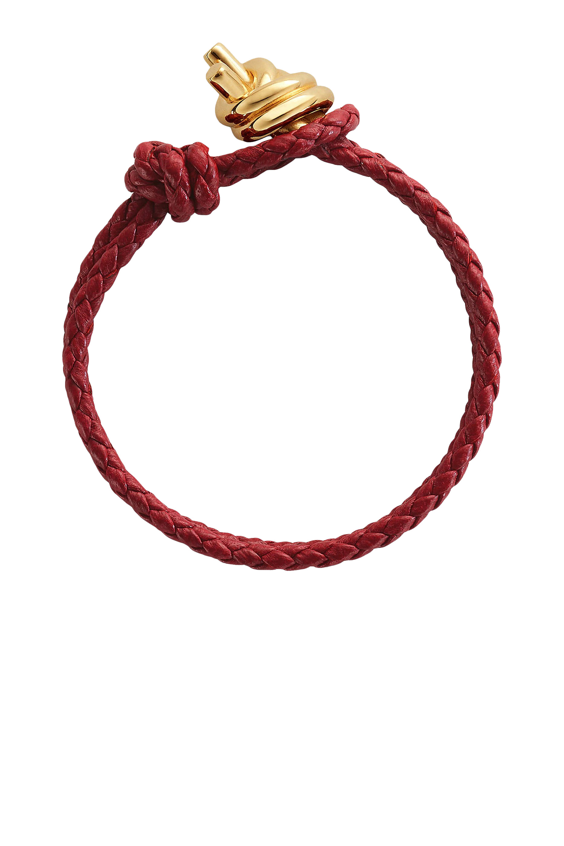 سوار جلد بتفاصيل معقودة، جلد مجدول وفضة إسترلينية مطلية بذهب عيار 18