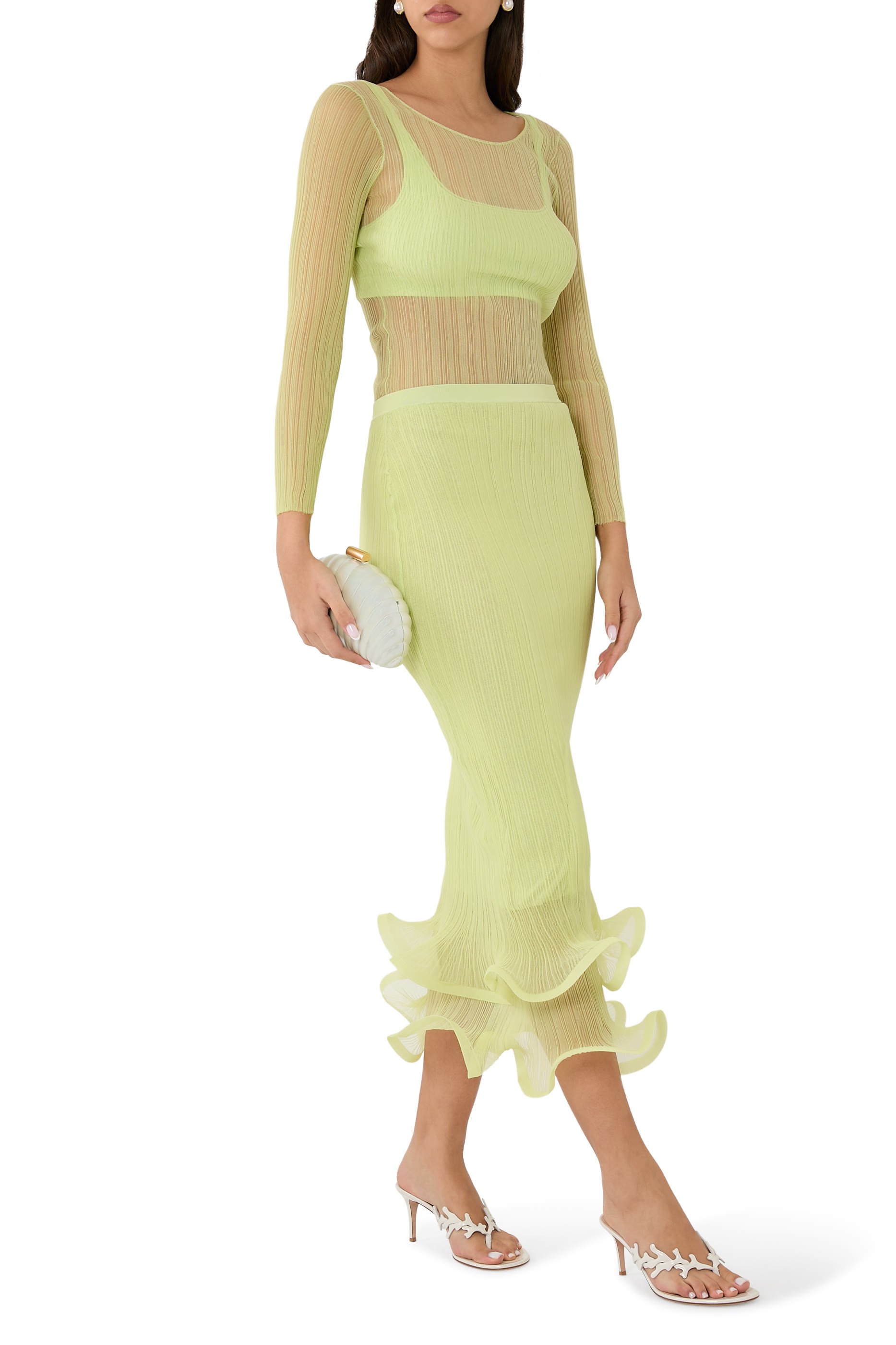 تنورة كيلسو منسوجة متوسطة الطول