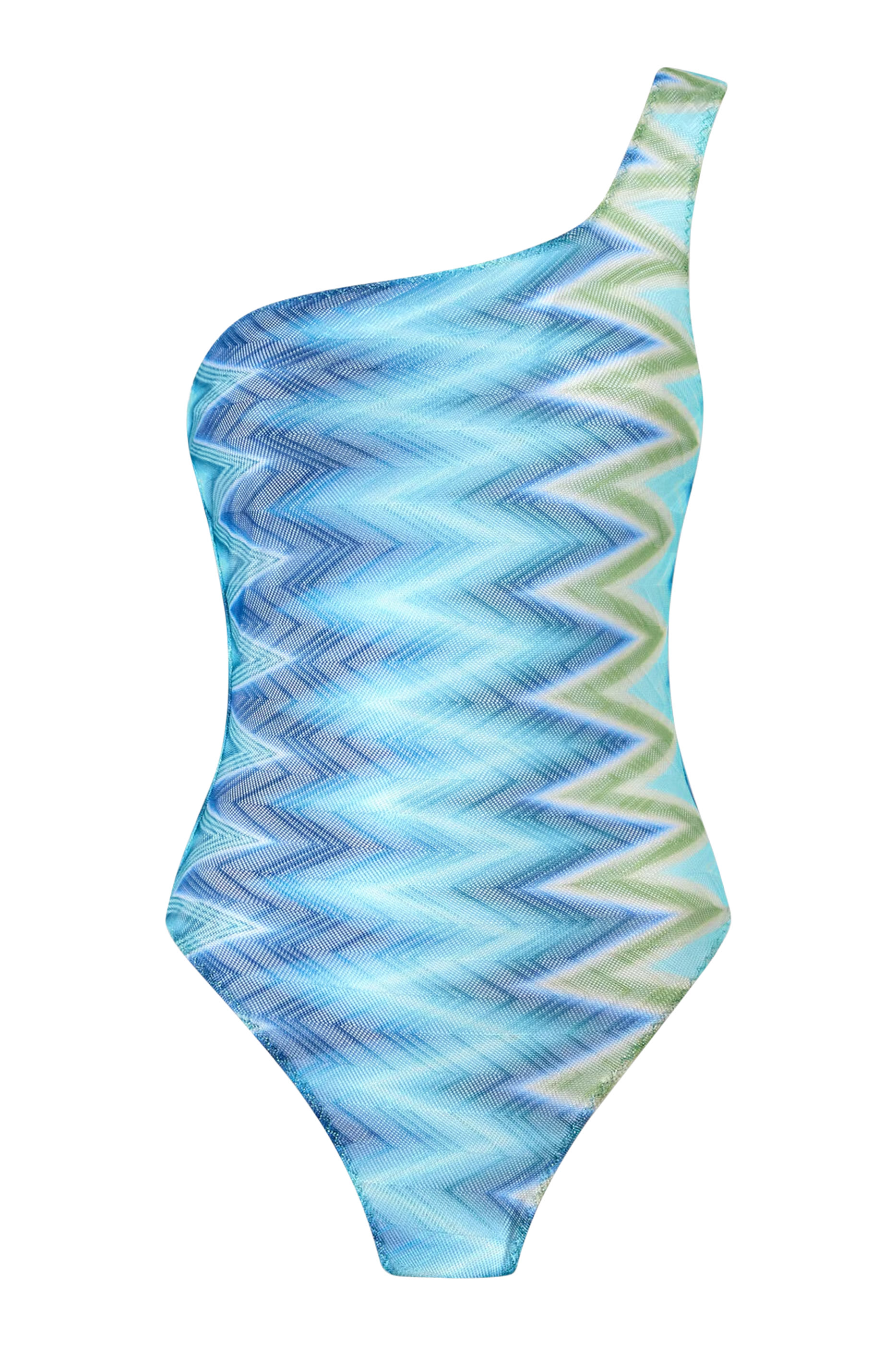 بدلة سباحة بكتف مكشوف ونقشة خطوط باهتة