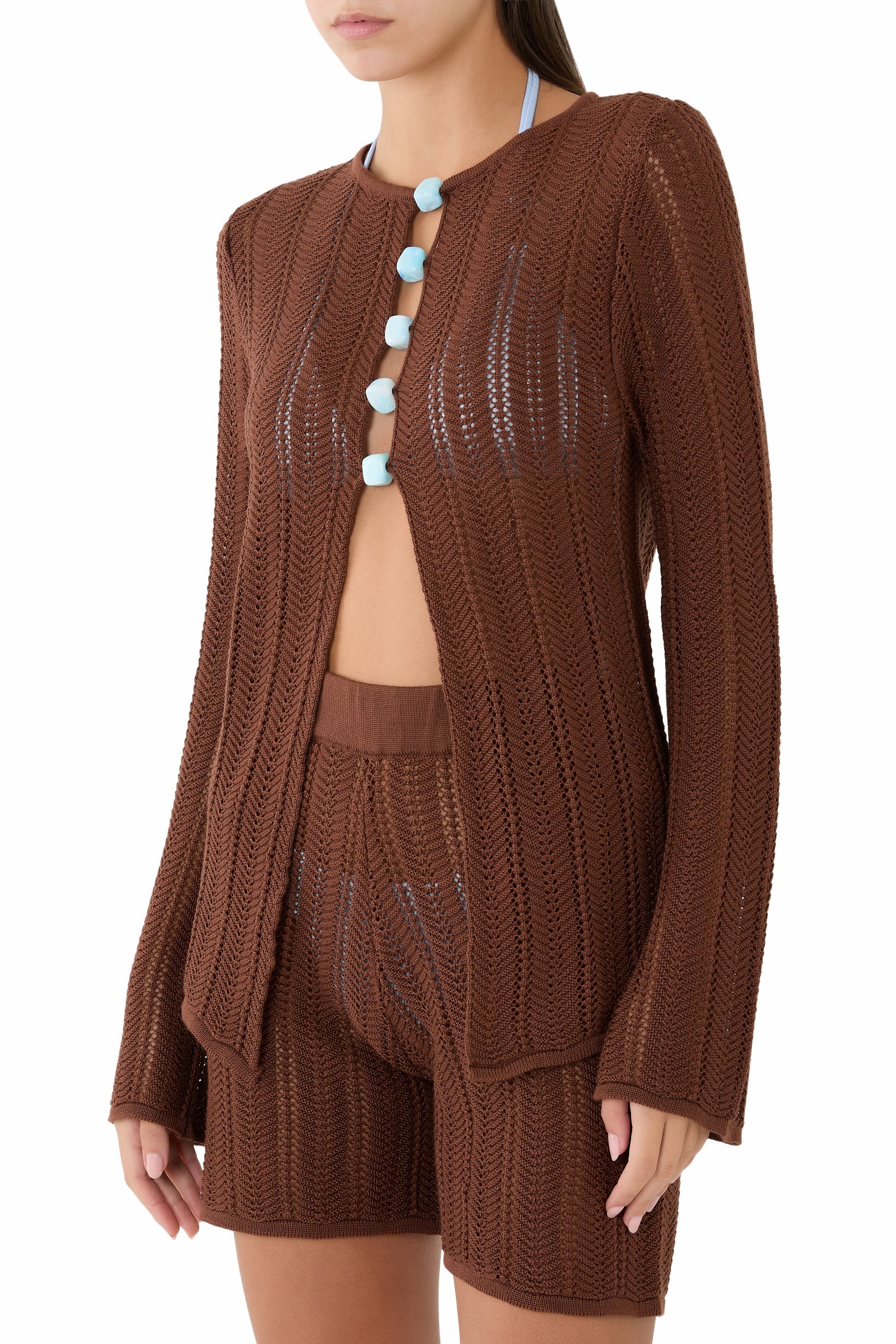 بلوزة كورسيكا منسوجة بأكمام طويلة 