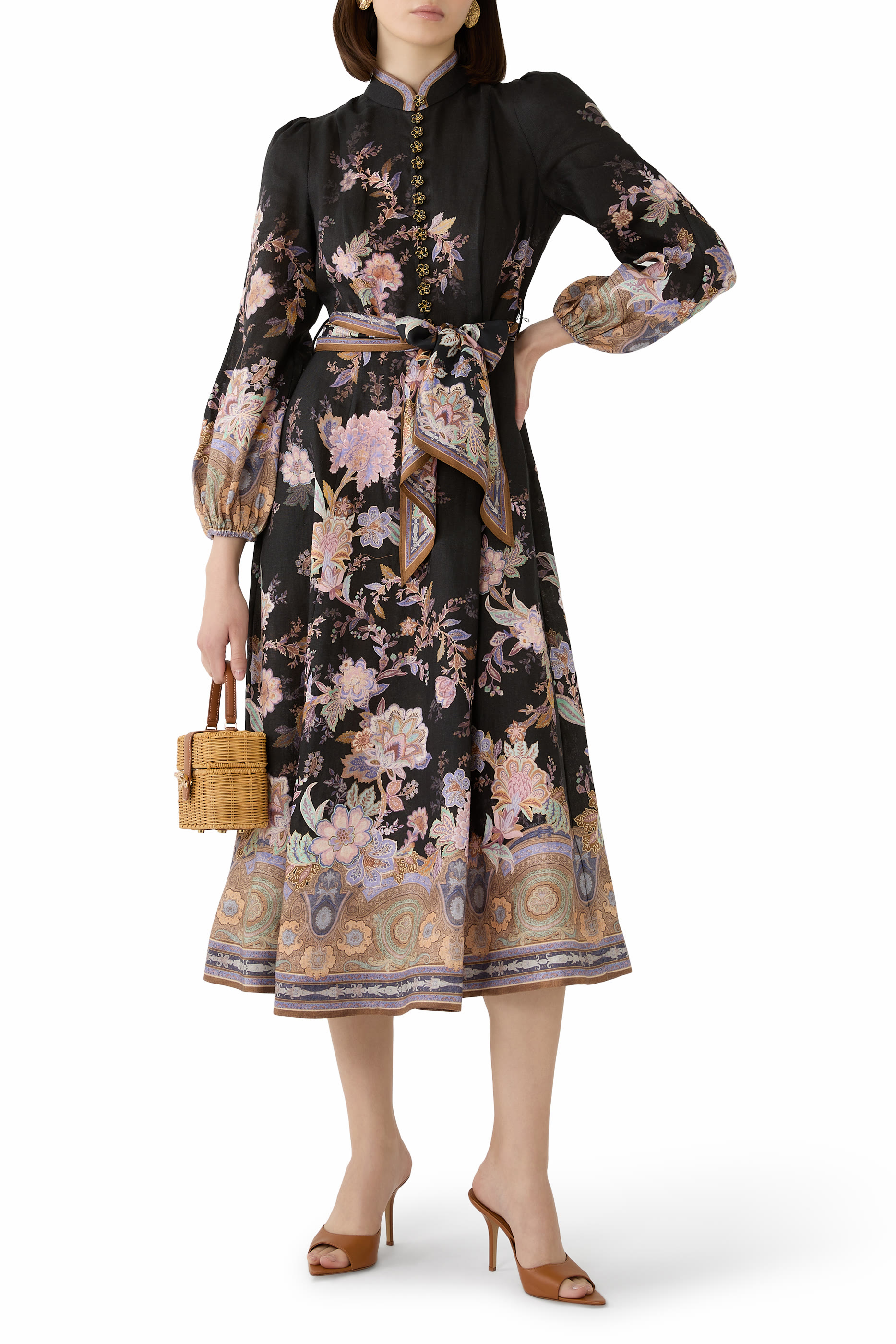 فستان لونا متوسط الطول بأزرار