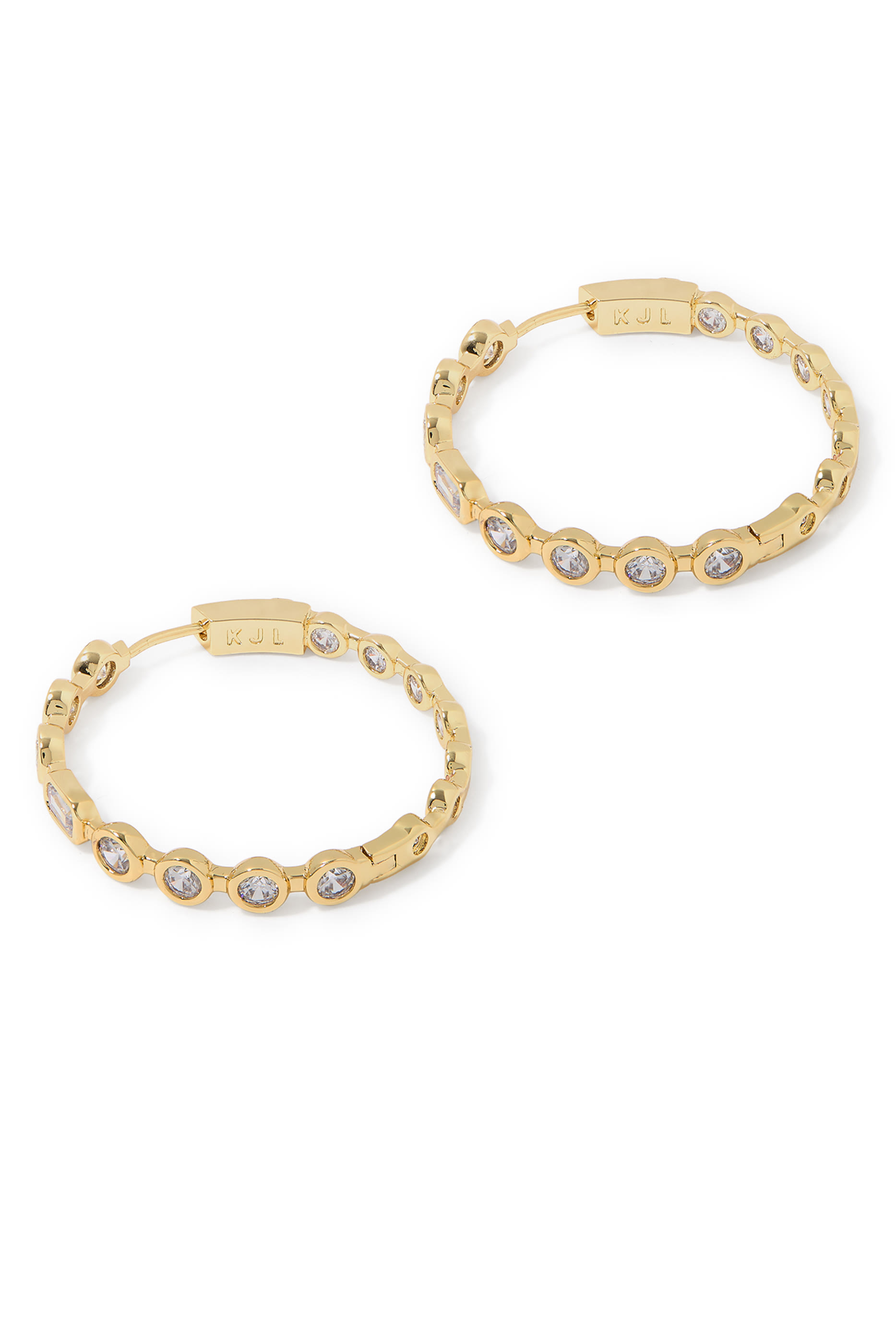 أقراط دائرية مرصعة بأحجار زركونيا مكعبة، نحاس مطلي بذهب عيار 14