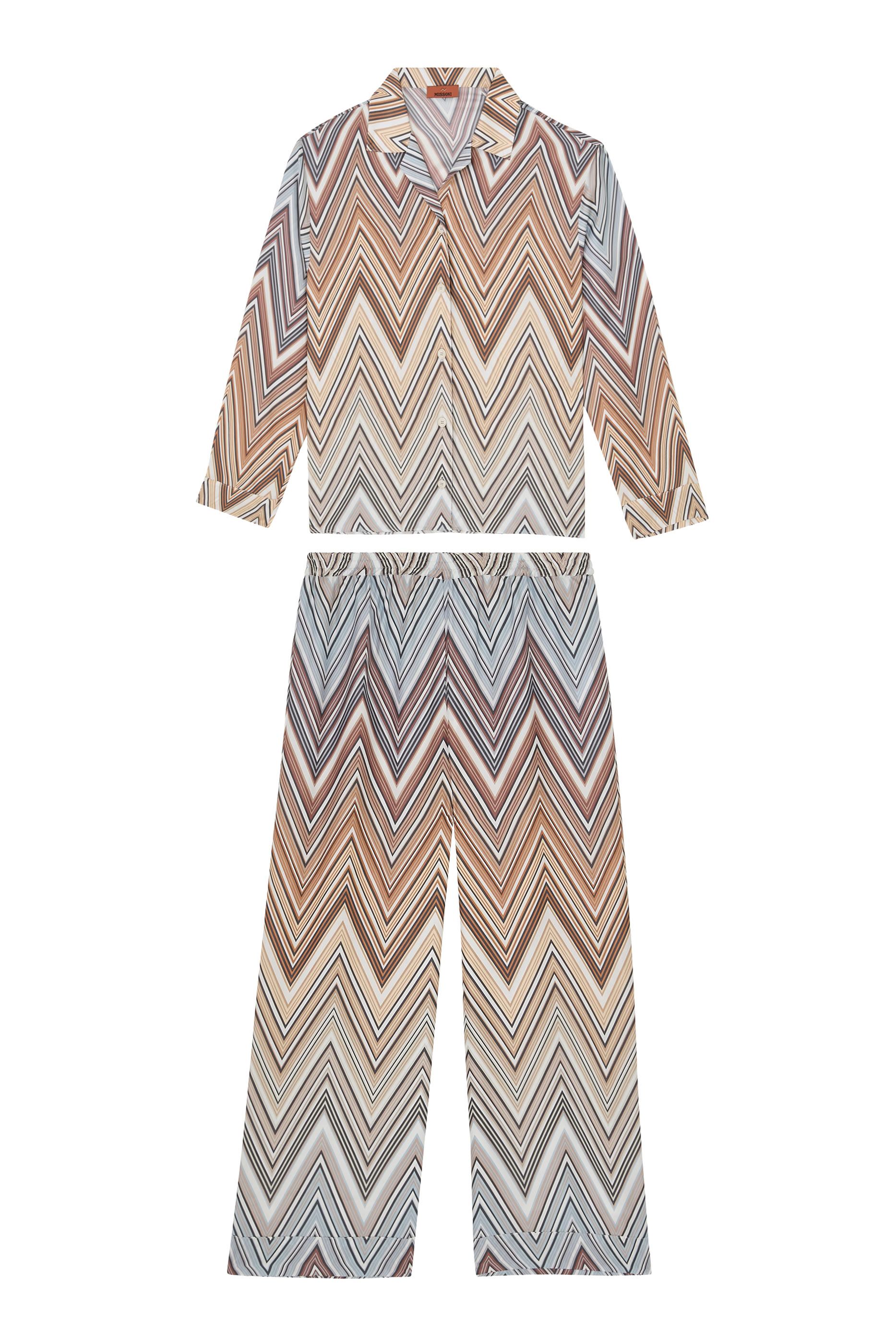 طقم قميص وبنطال بنقشة خطوط متعرجة