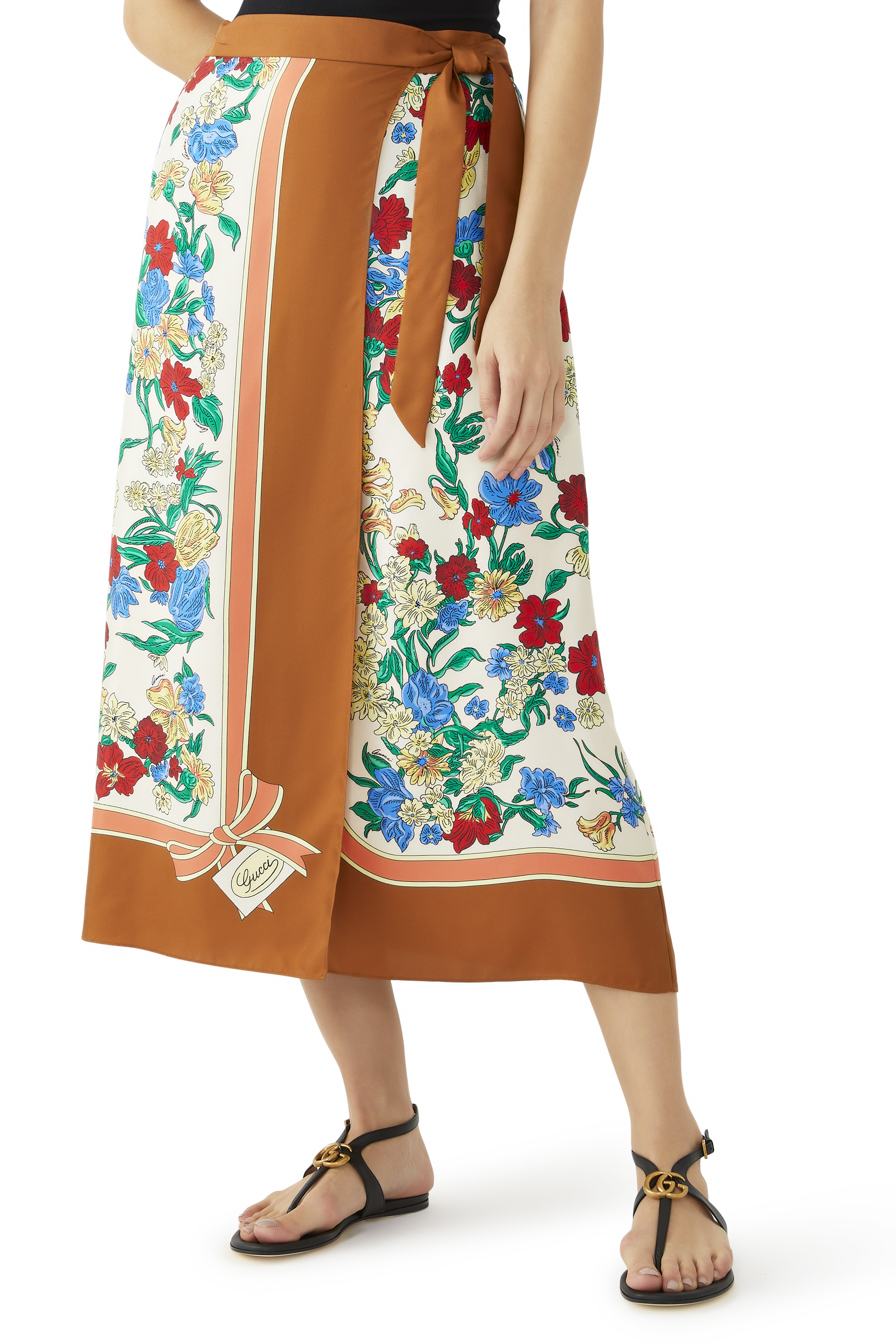 تنورة حرير بنقشة زهور