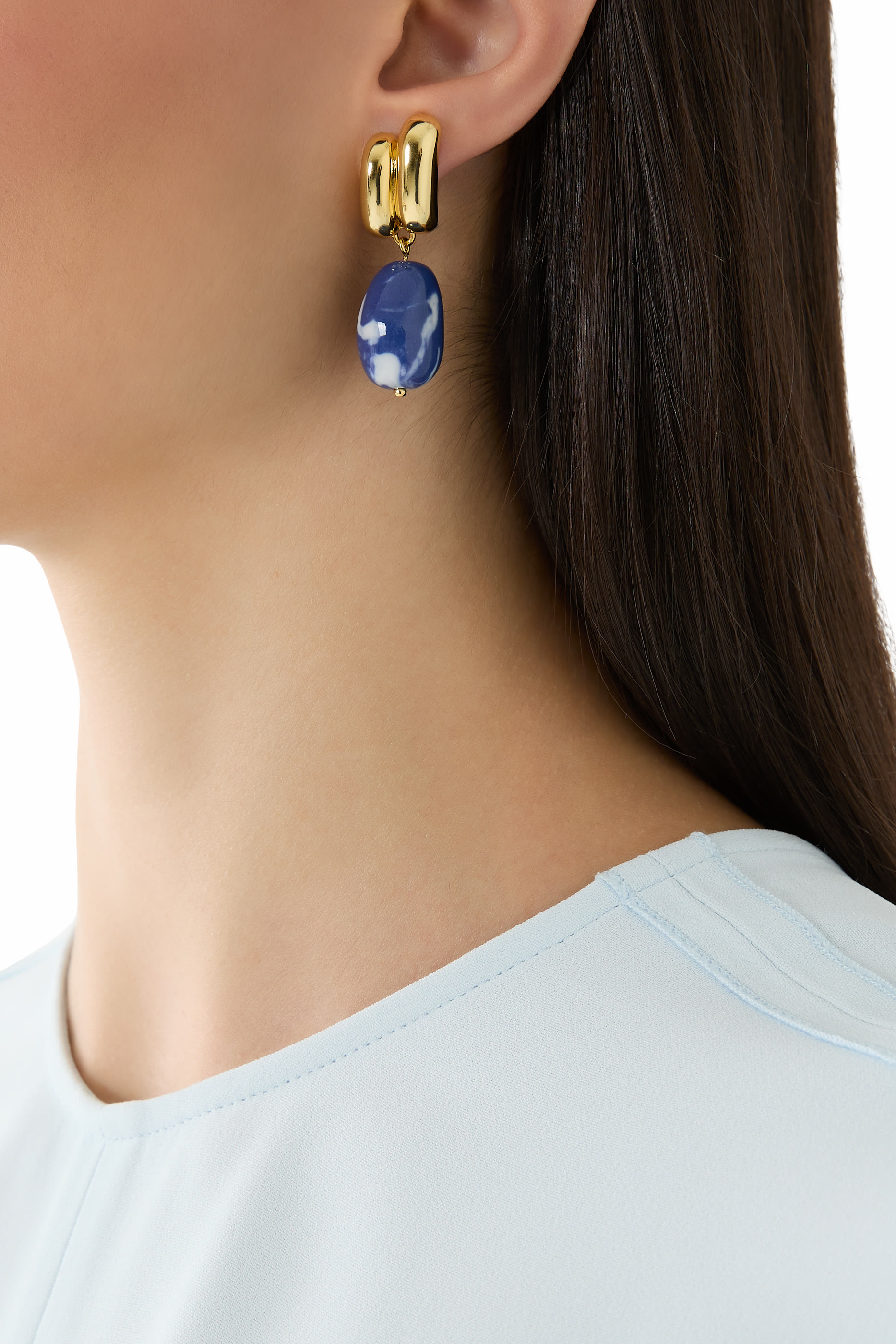 أقراط إيريس مزينة بخرز سيراميك، فضة مطلية بذهب عيار 18 قيراط