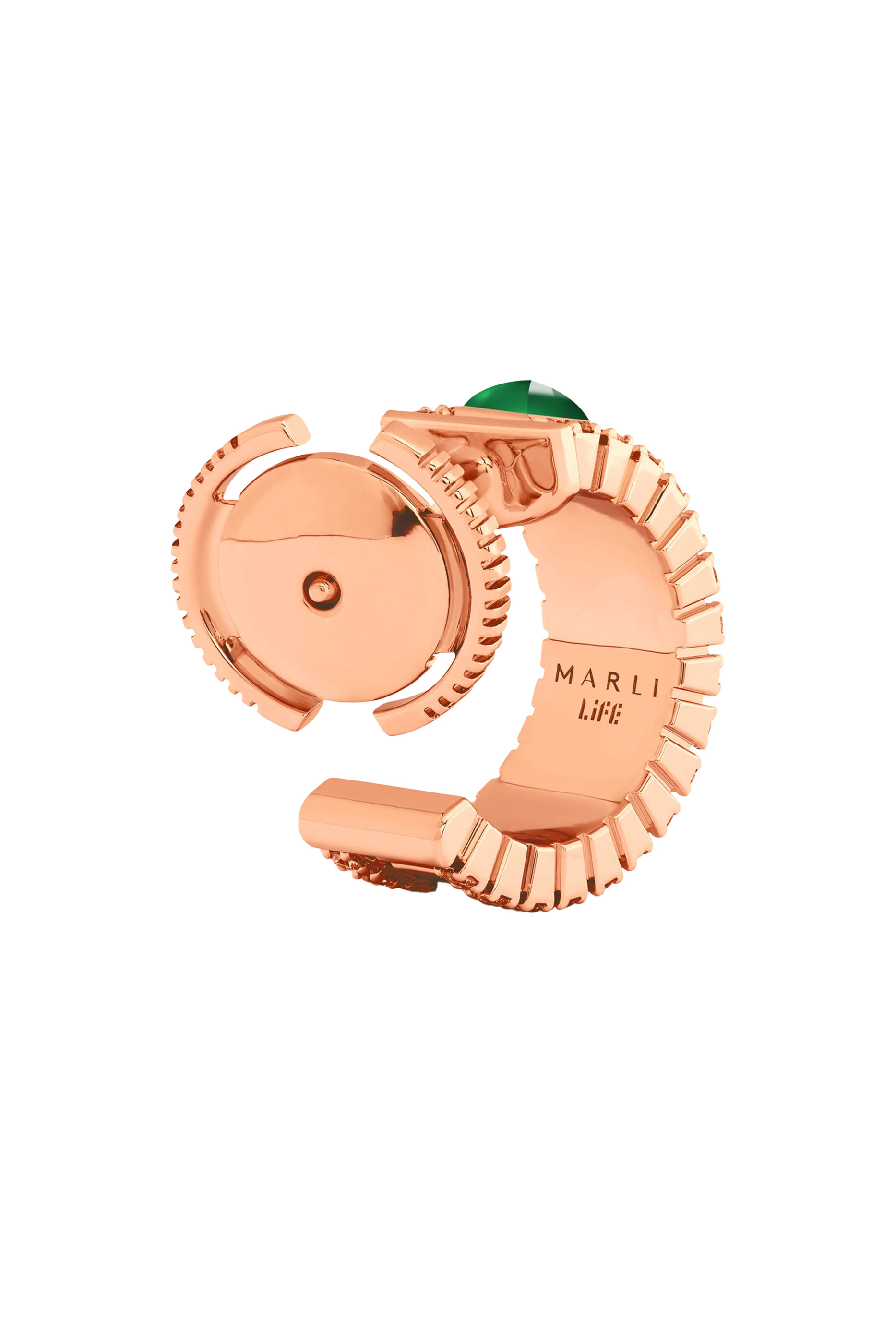 أقراط لايف دائرية مرصعة بالماس والعقيق الأخضر ذهب وردي عيار 18