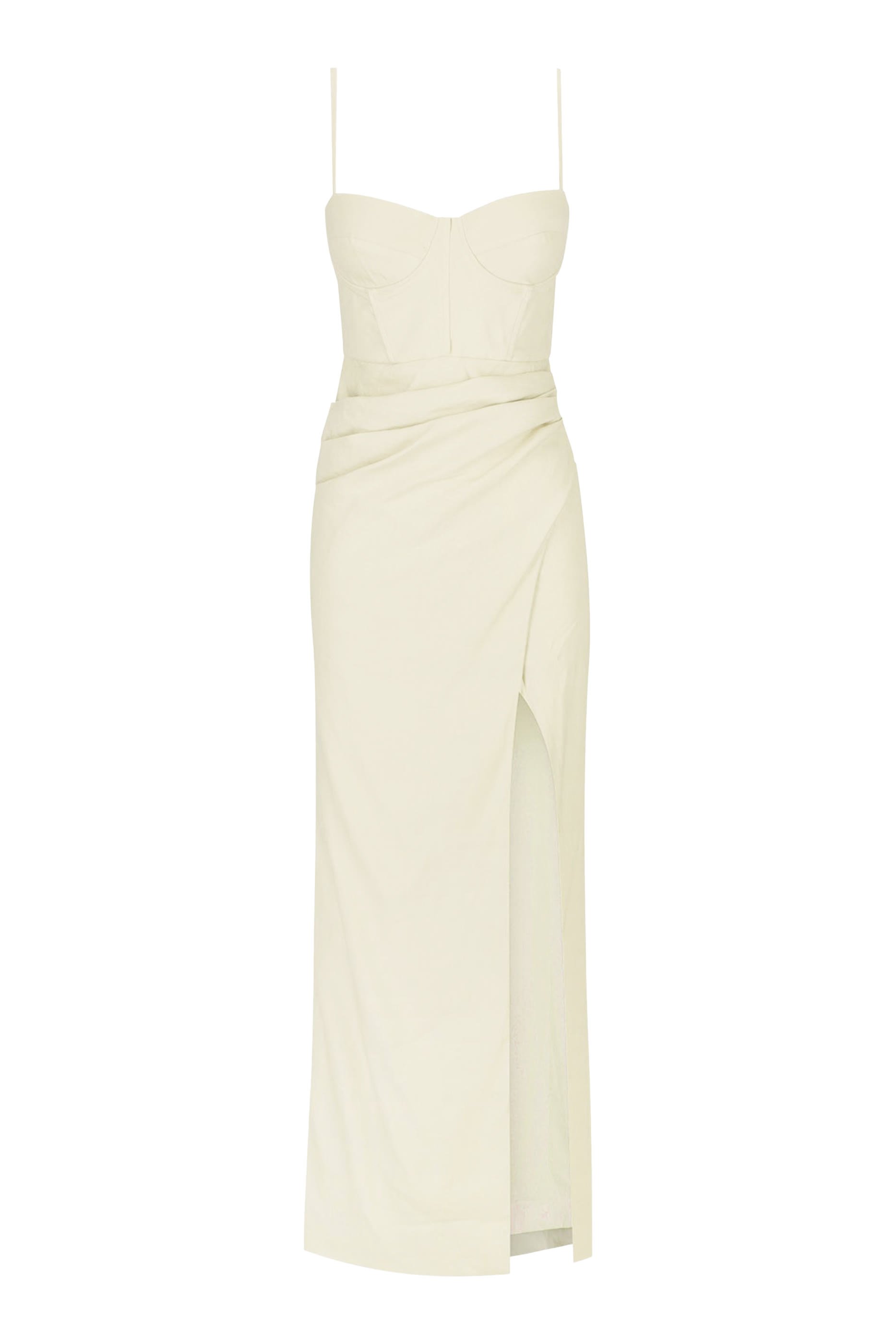 فستان قصبة طويل درابيه بحمالات