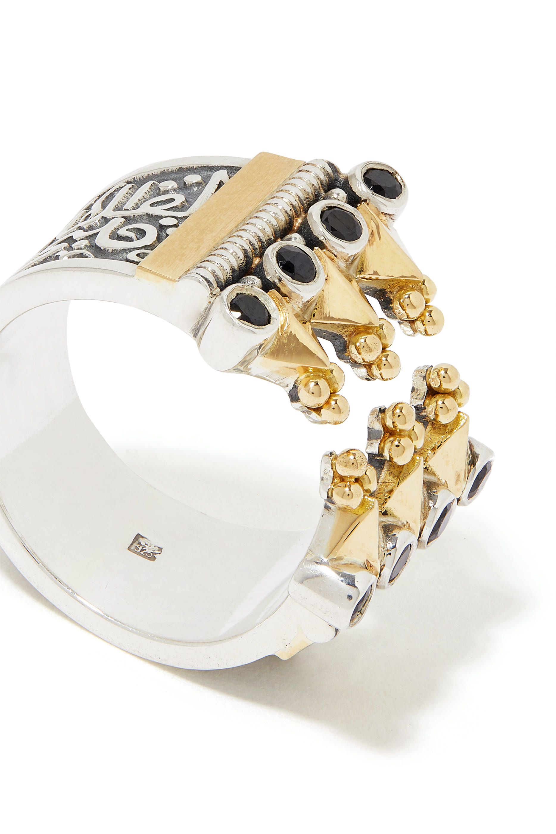 خاتم كلاسيكي مرصع بأحجار إسبنيل ذهب أصفر عيار 18 وفضة إسترلينية