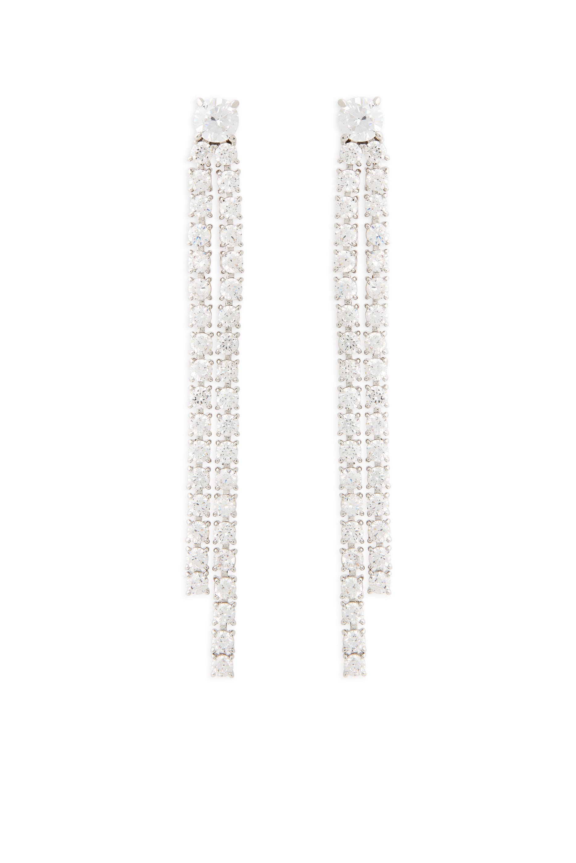 أقراط سولتير تنس متدلية مرصعة بأحجار زركونيا مكعبة، فضة إسترلينية