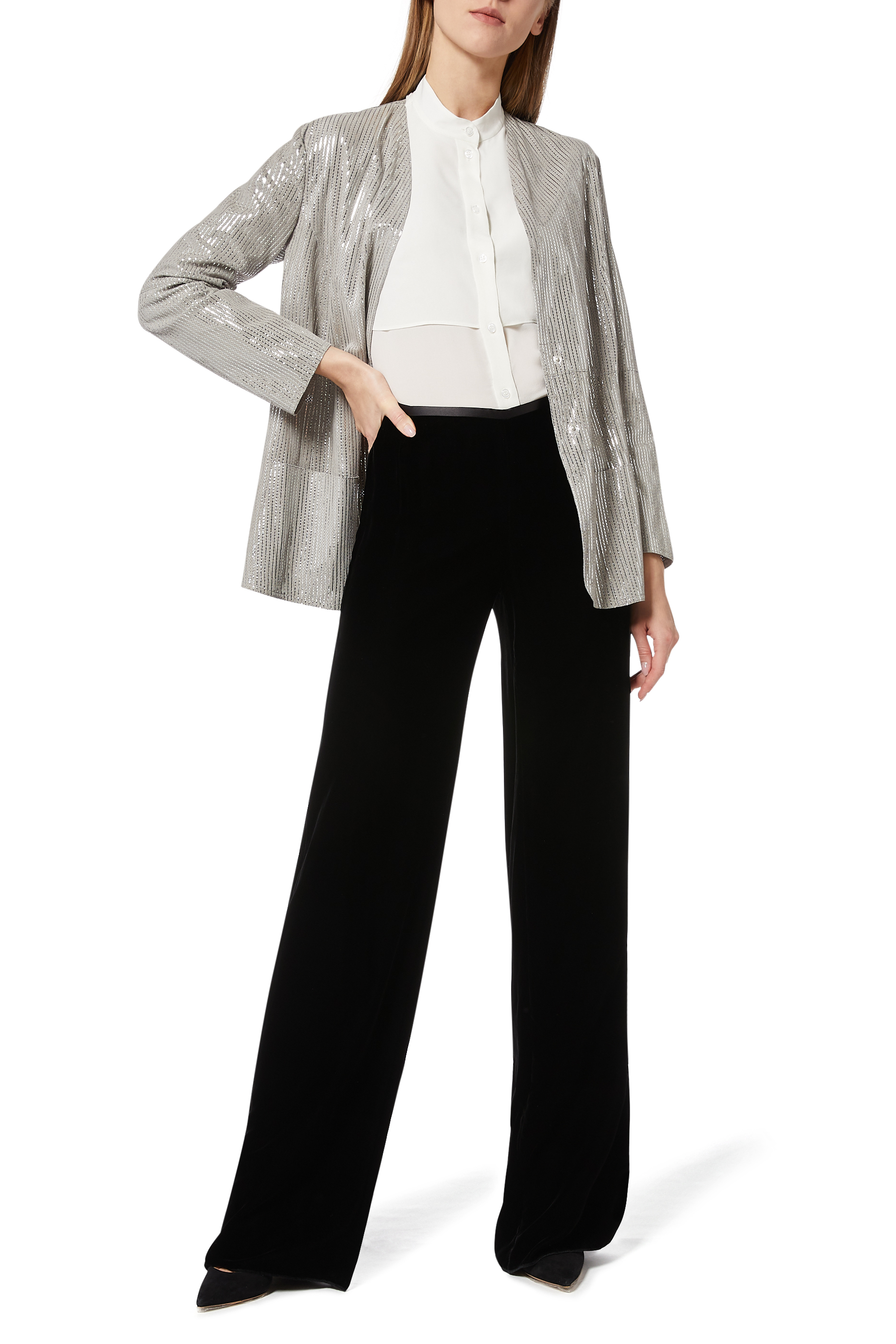 بنطال مخملي بقصة ساقين واسعتين