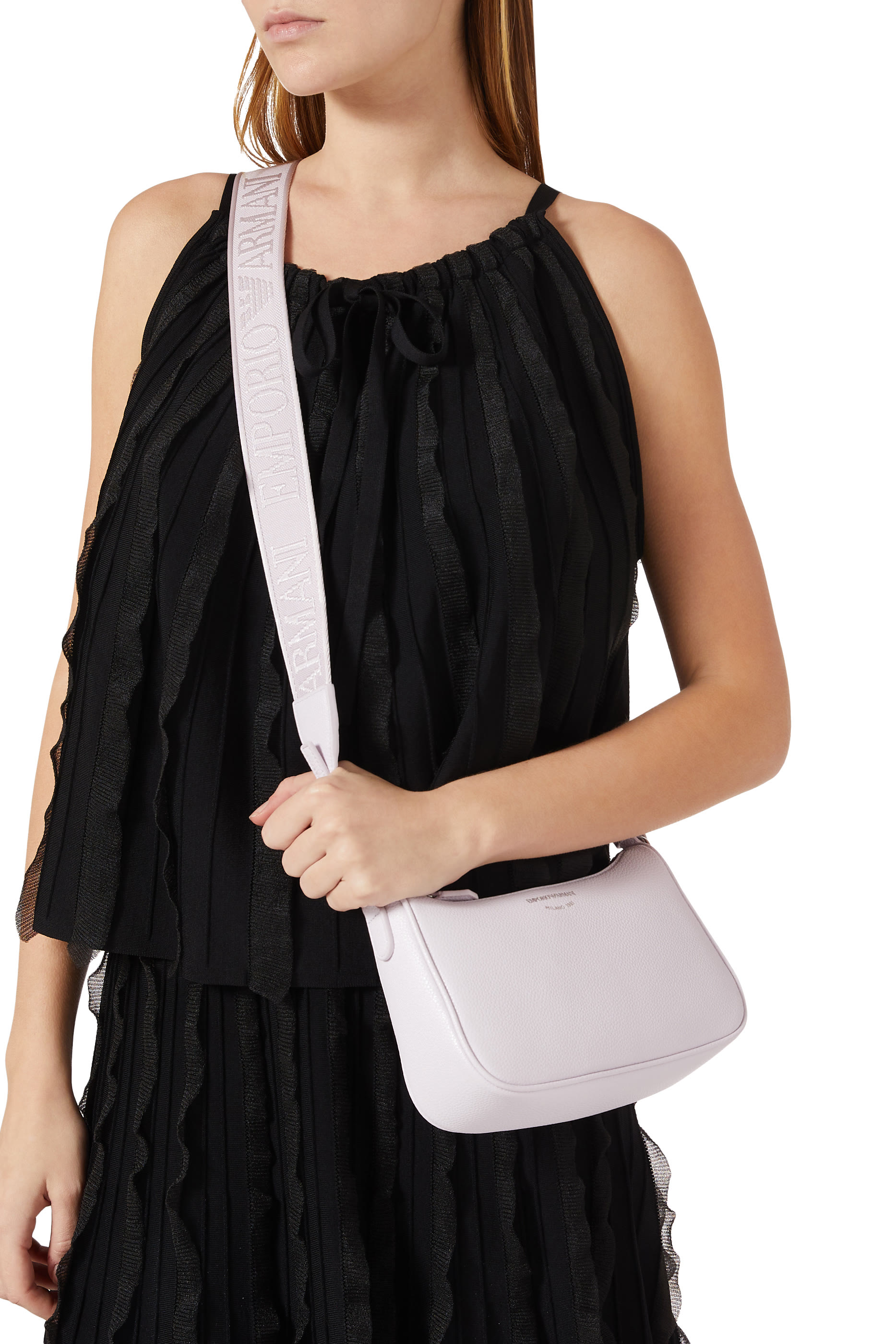 حقيبة طويلة بشعار الماركة بنقشة جلد الغزال