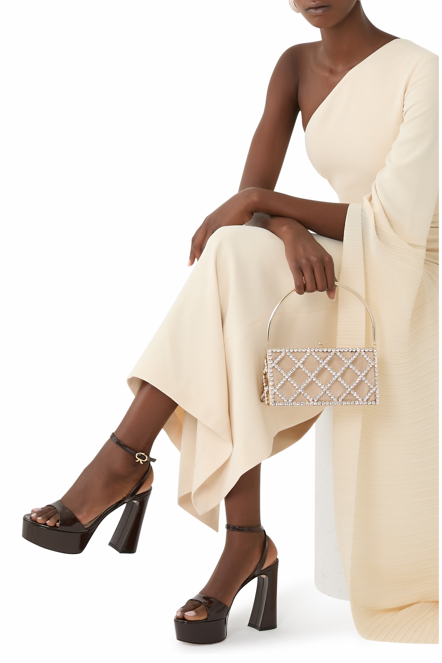 صندل نانسي 110 بكعب سميك جلد لامع