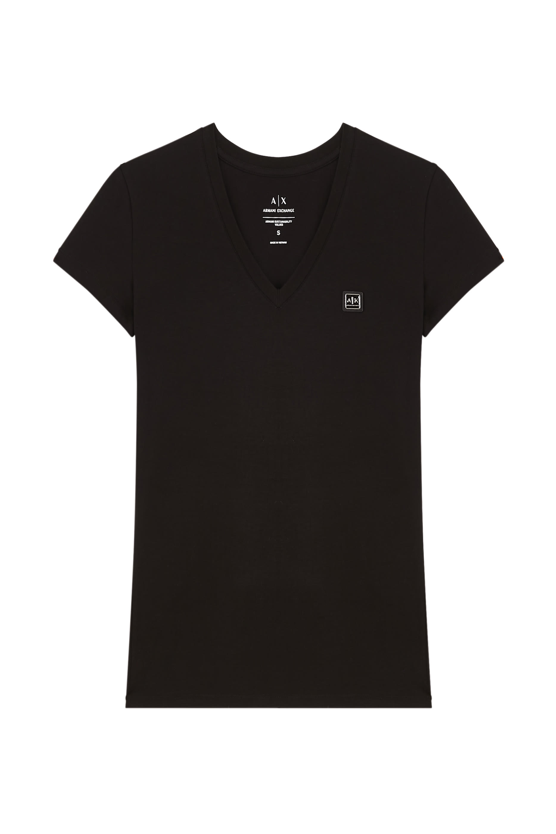 تيشيرت بياقة على شكل حرف V وشعار الماركة