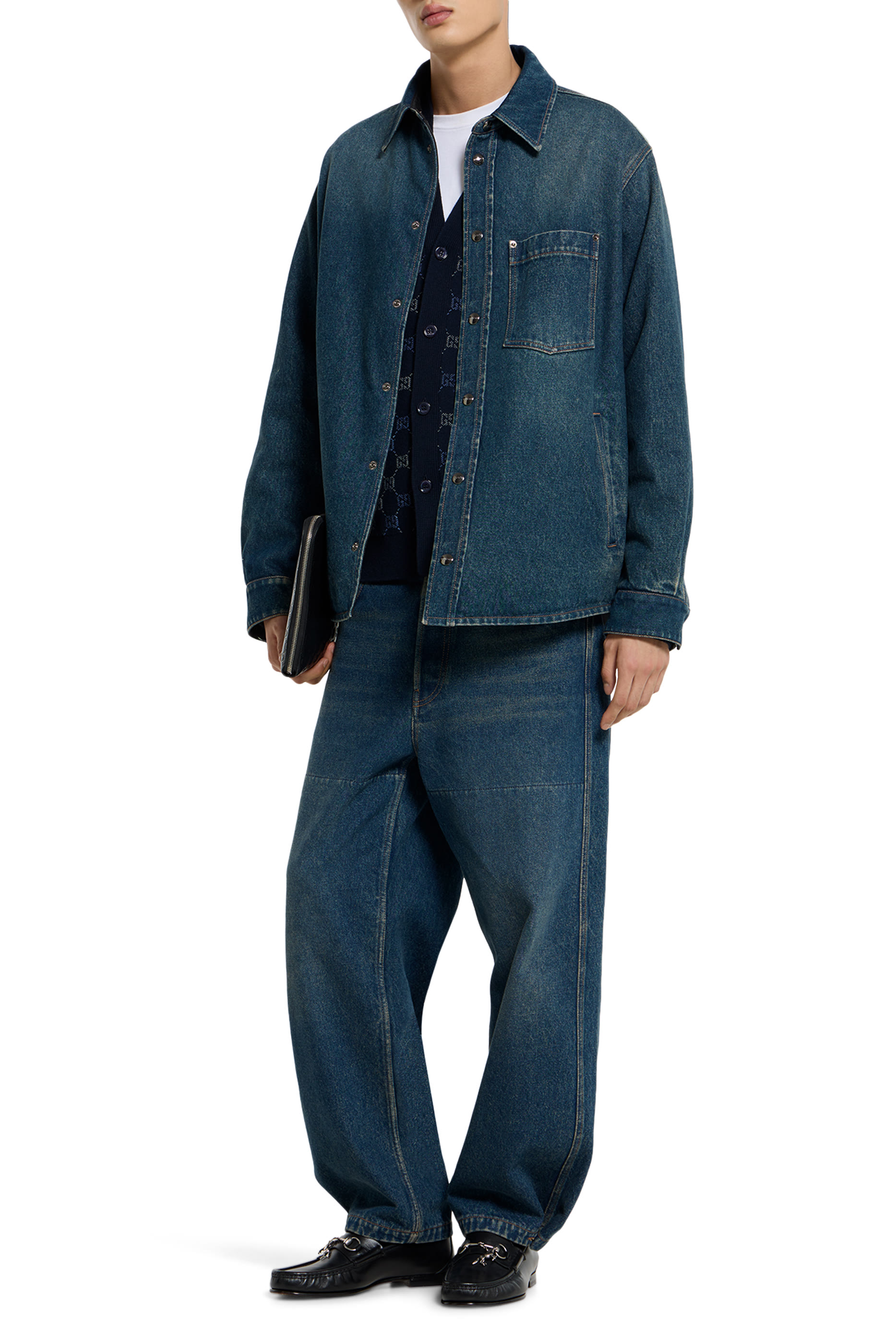 قميص مبطن بتصميم وجهين دنيم ونايلون