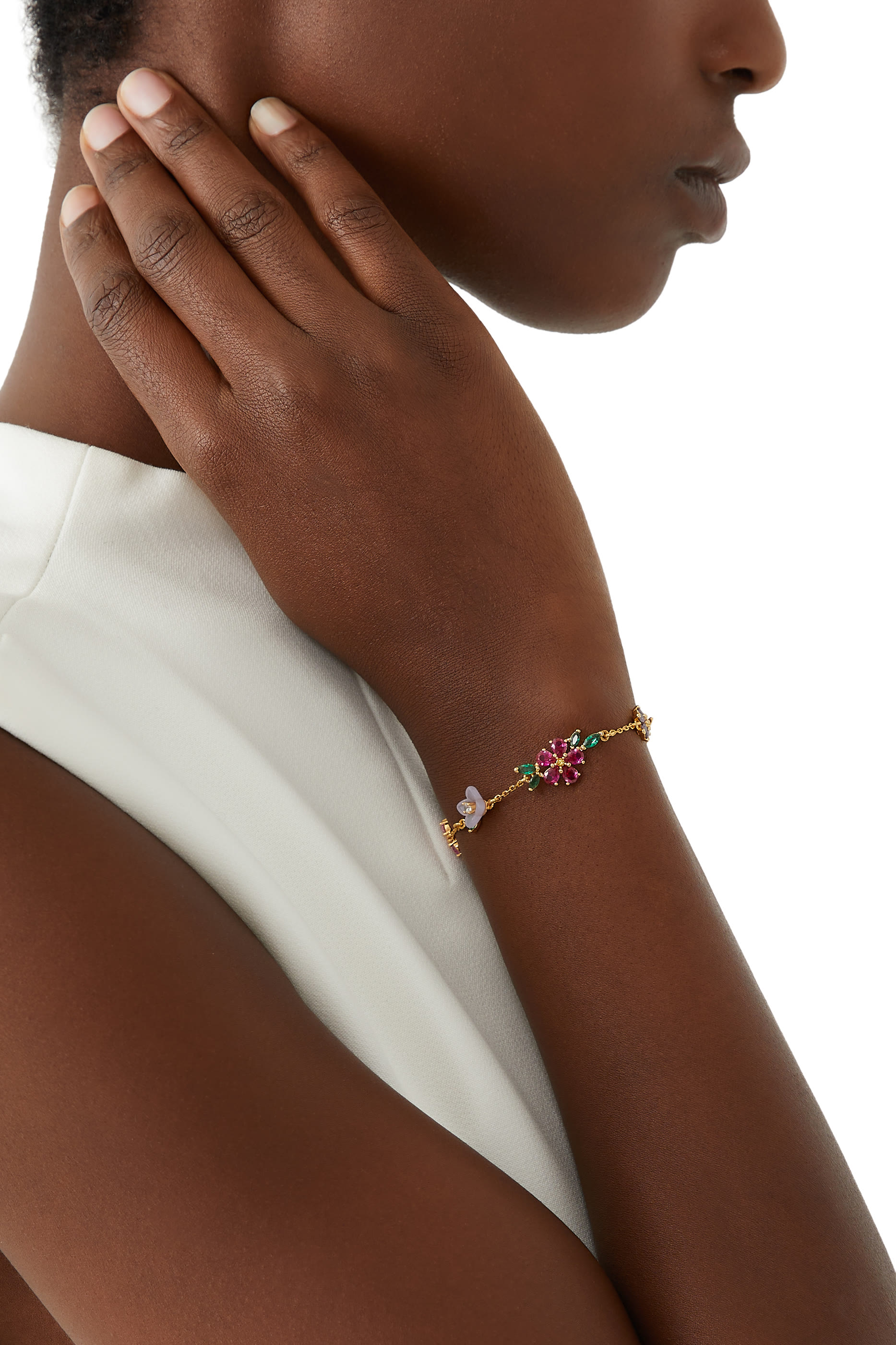 سوار برستنج بلومز مرصع بأحجار زركونيا مكعبة أحجار زجاجية راتنج ونحاس