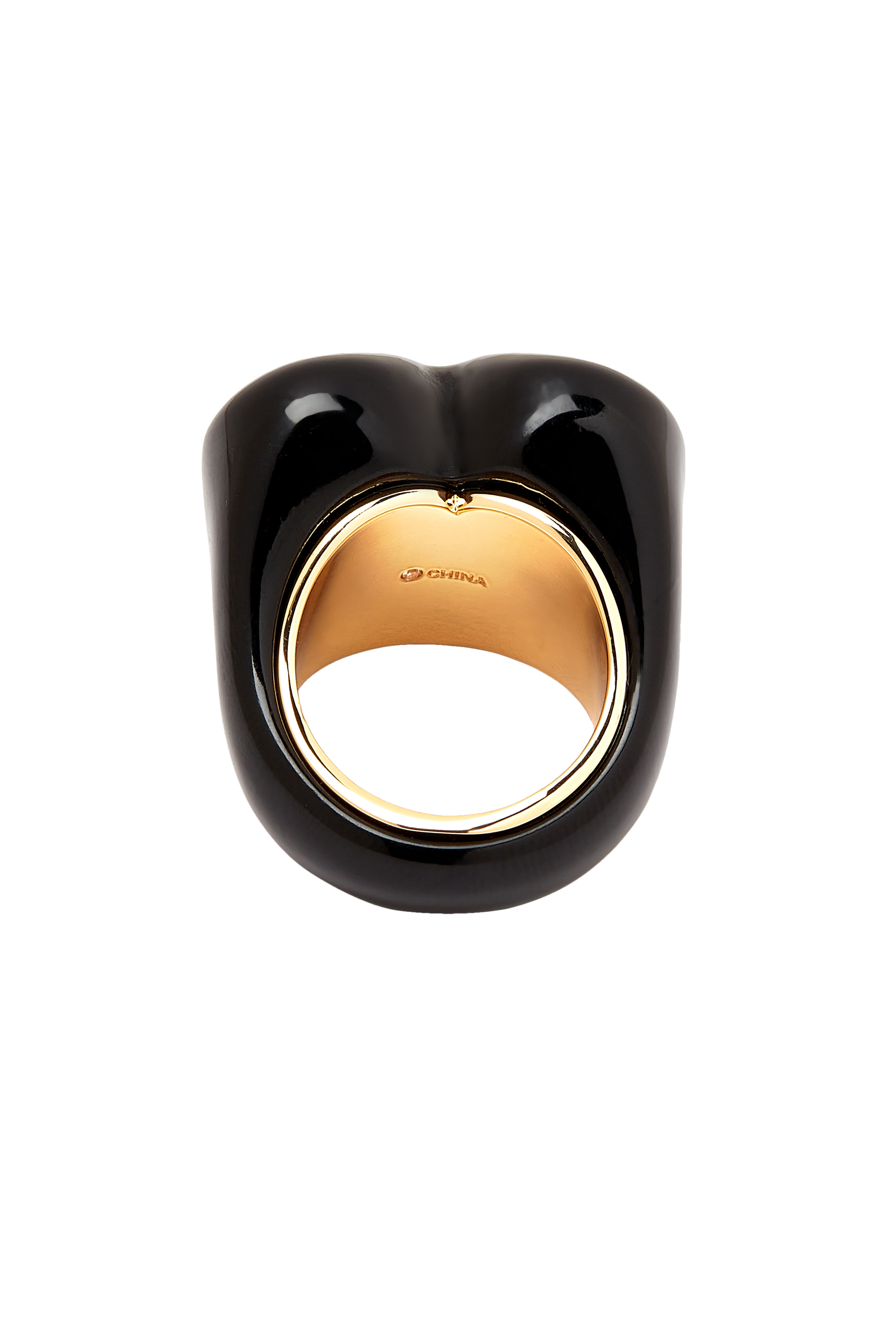 خاتم كوكتيل بتصميم قلب بحلي بشعار الماركة مرصعة بكريستال زجاجي نحاس وراتنج