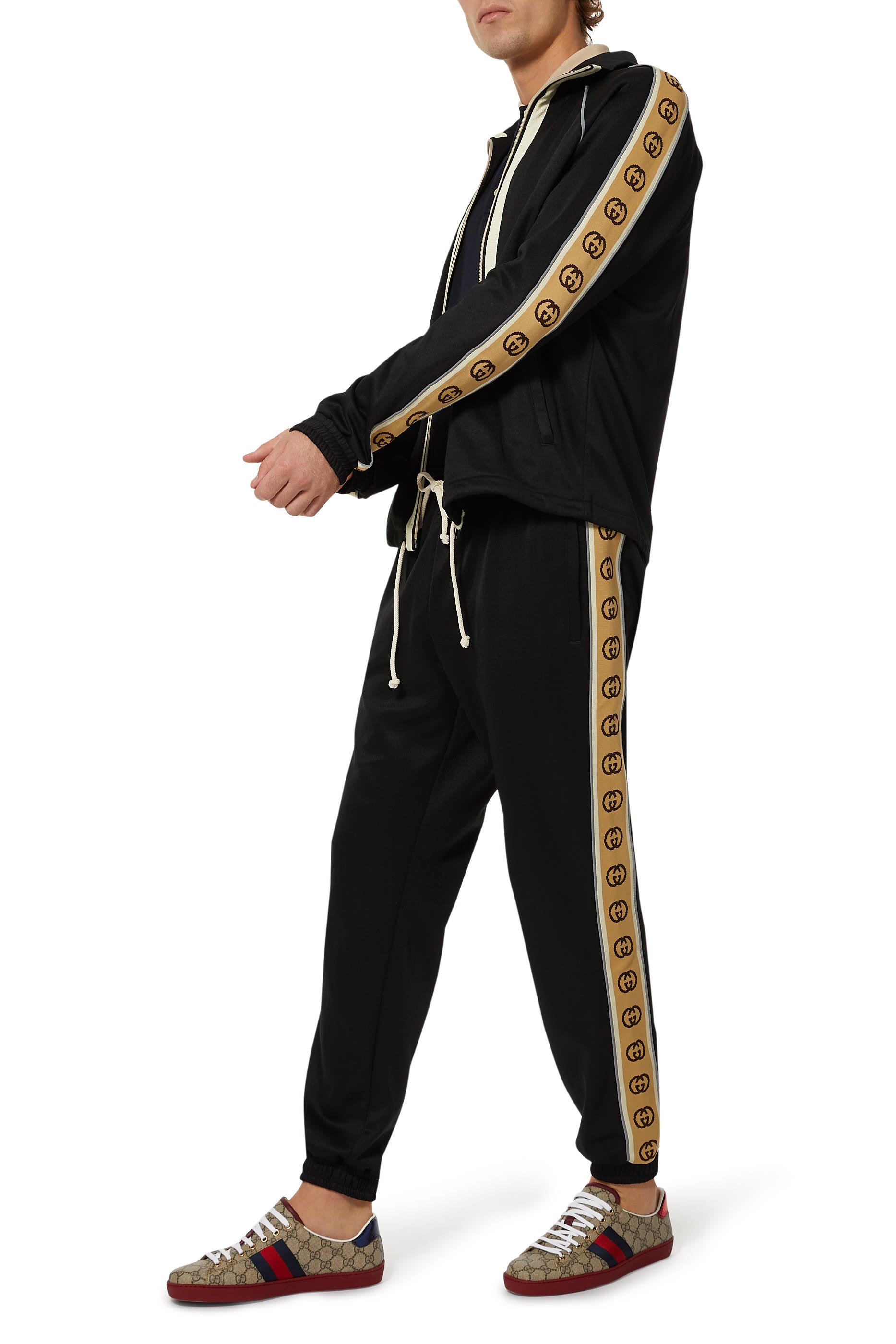 بنطال رياضي جرسيه معالج بطبعات حروف شعار الماركة متداخلة