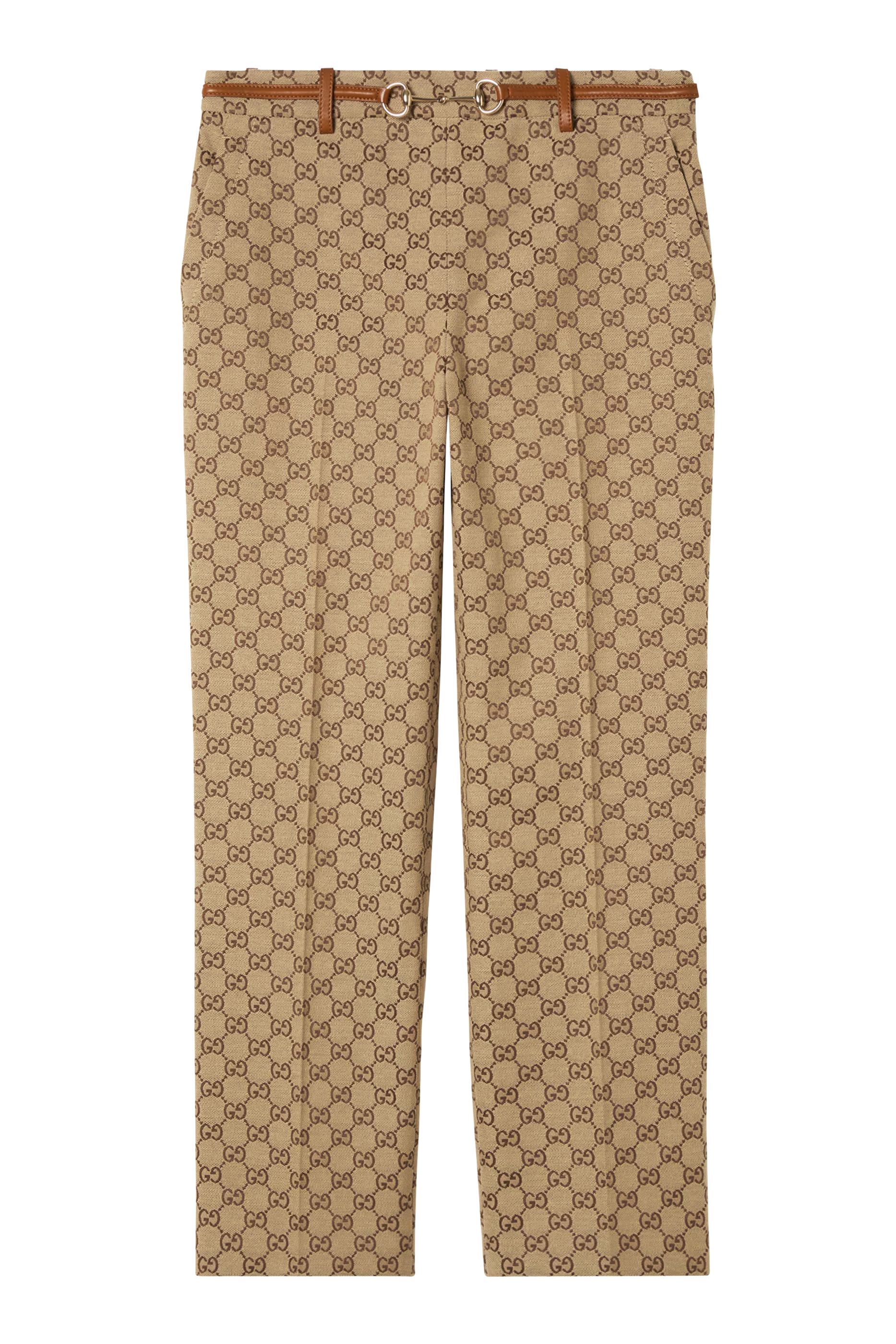 بنطال بنقشة حرفي شعار الماركة وحلية لجام حصان قماش قنب