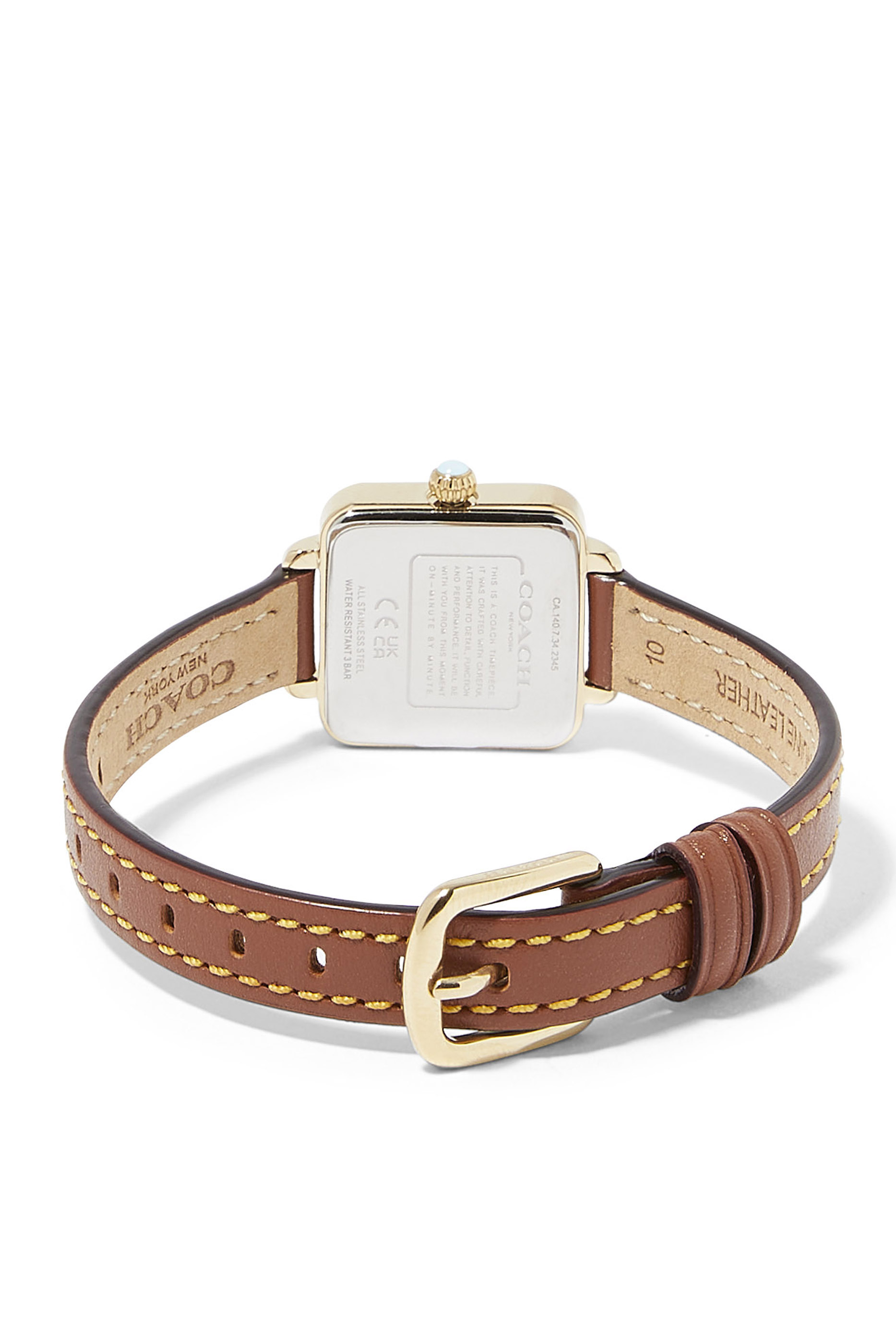 ساعة بسوار جلد وعلبة مقاس 22 مم