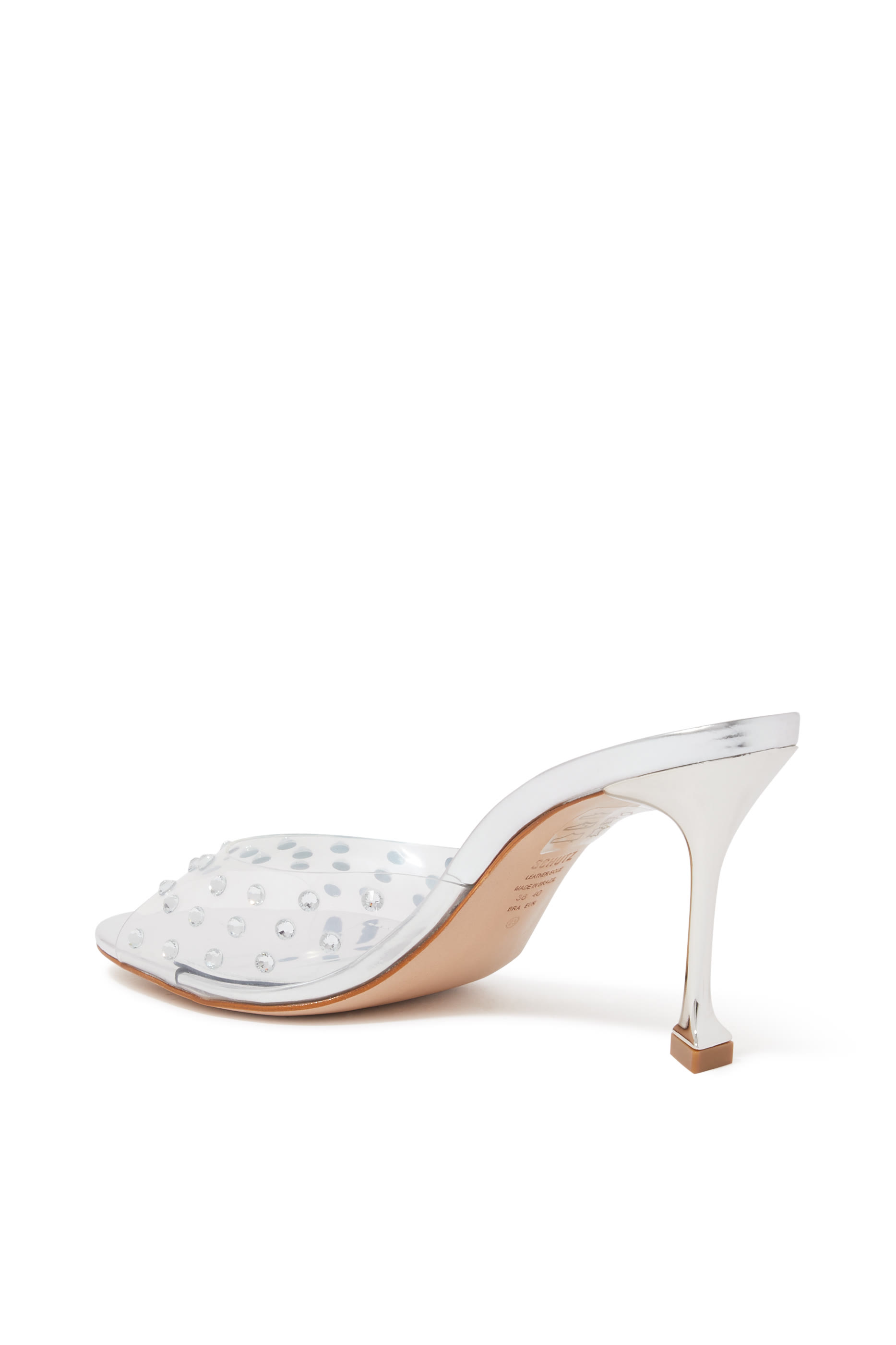 حذاء مفتوح من الخلف مرصع بكعب كلوريد متعدد الفينيل 90مم