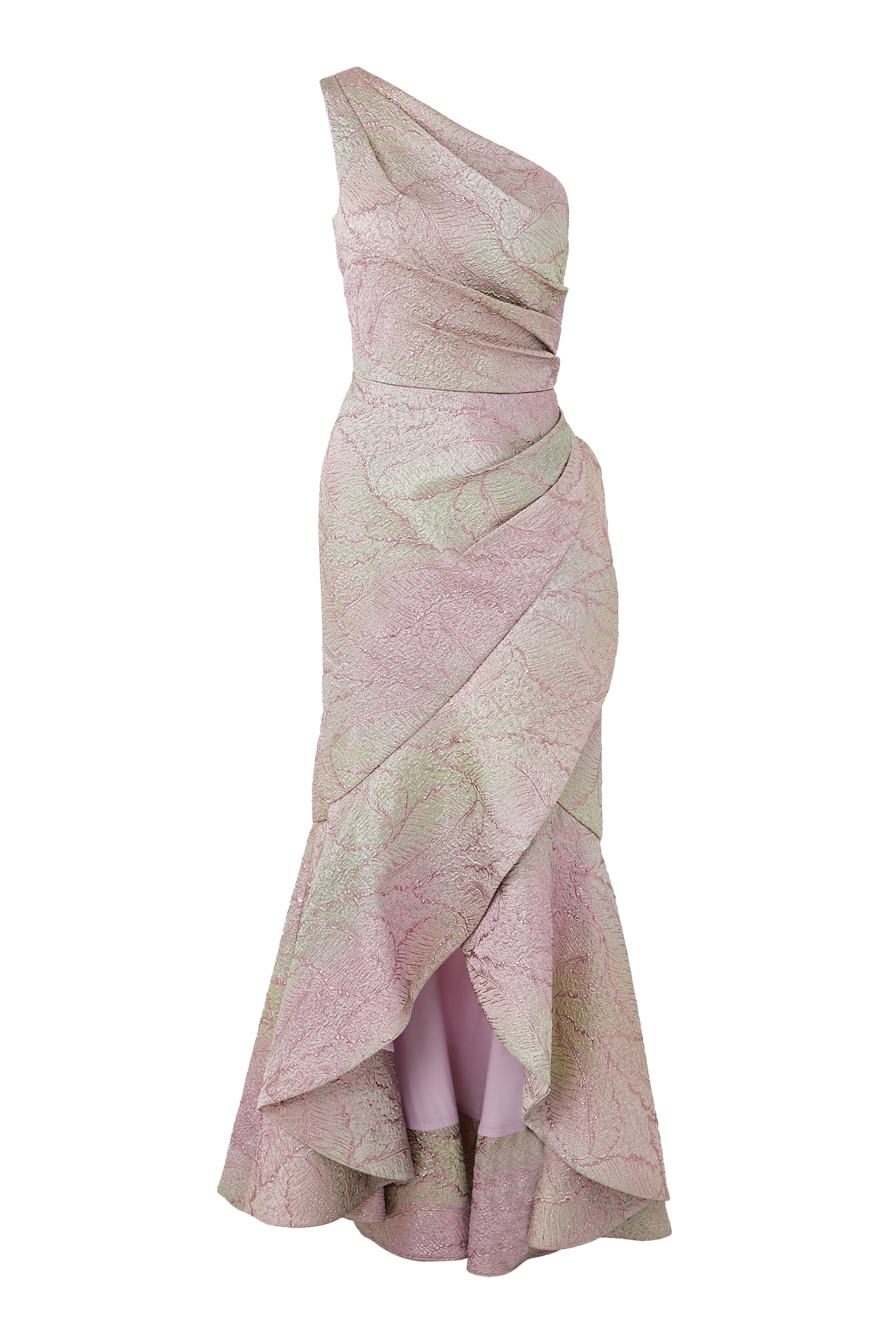 فستان سهرة بنقشة أوراق لامعة جاكار