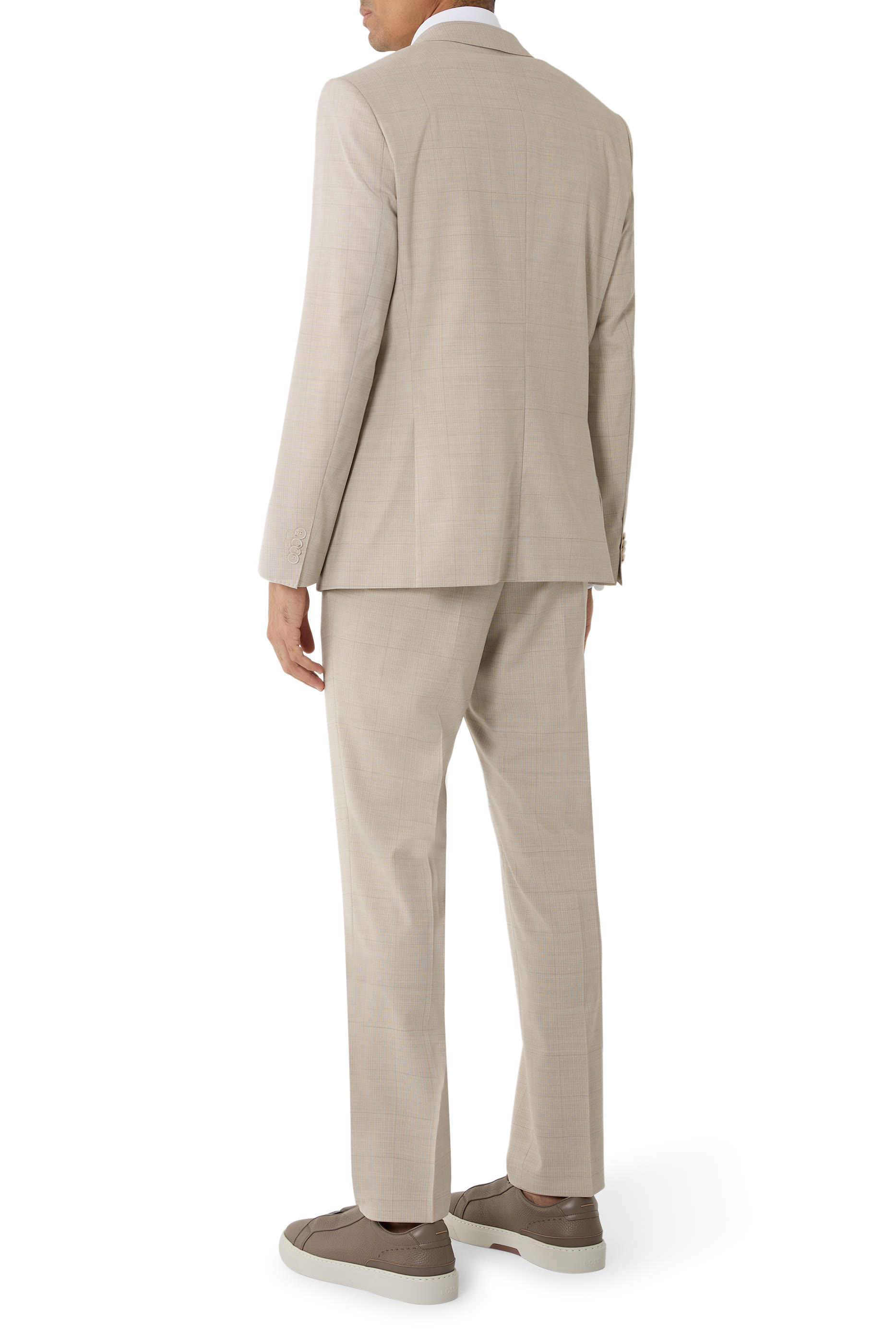 بدلة بقصة ضيقة صوف مطاطي بنقشة مربعات