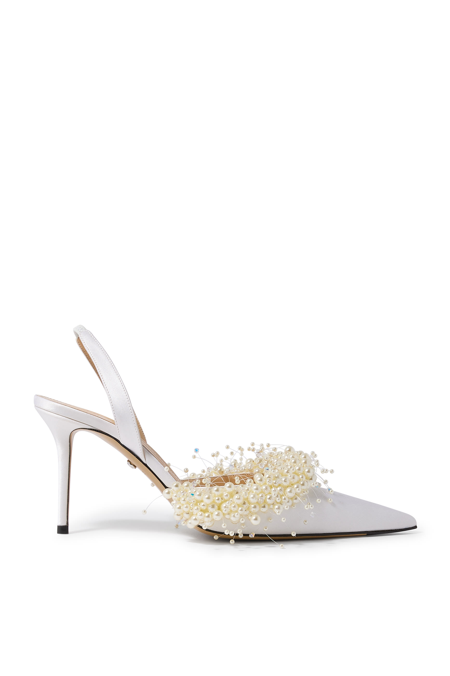 Floating Pearl Satin 85 Slingback Pumps