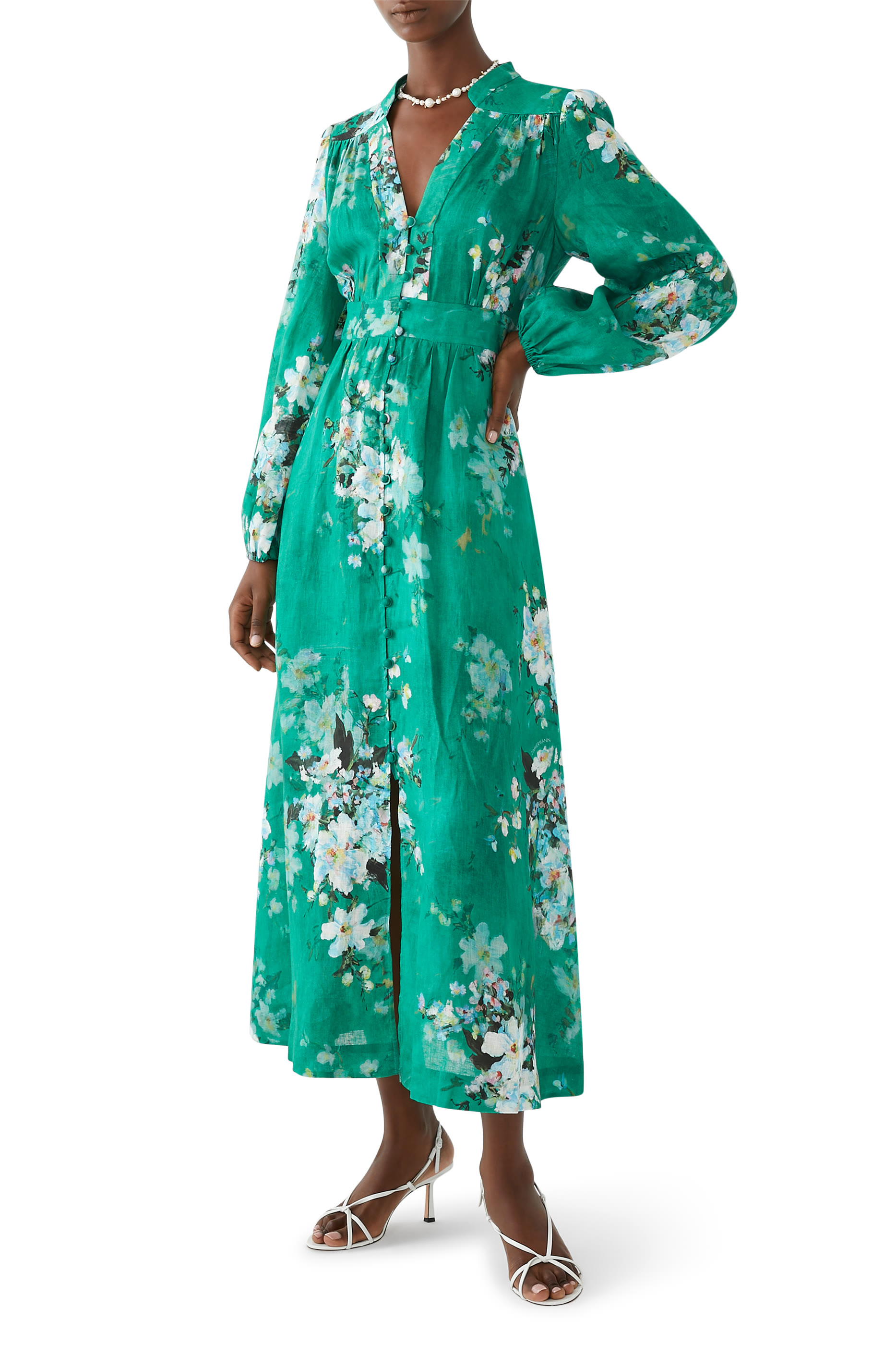 فستان إيفرلي متوسط الطول بياقة عميقة