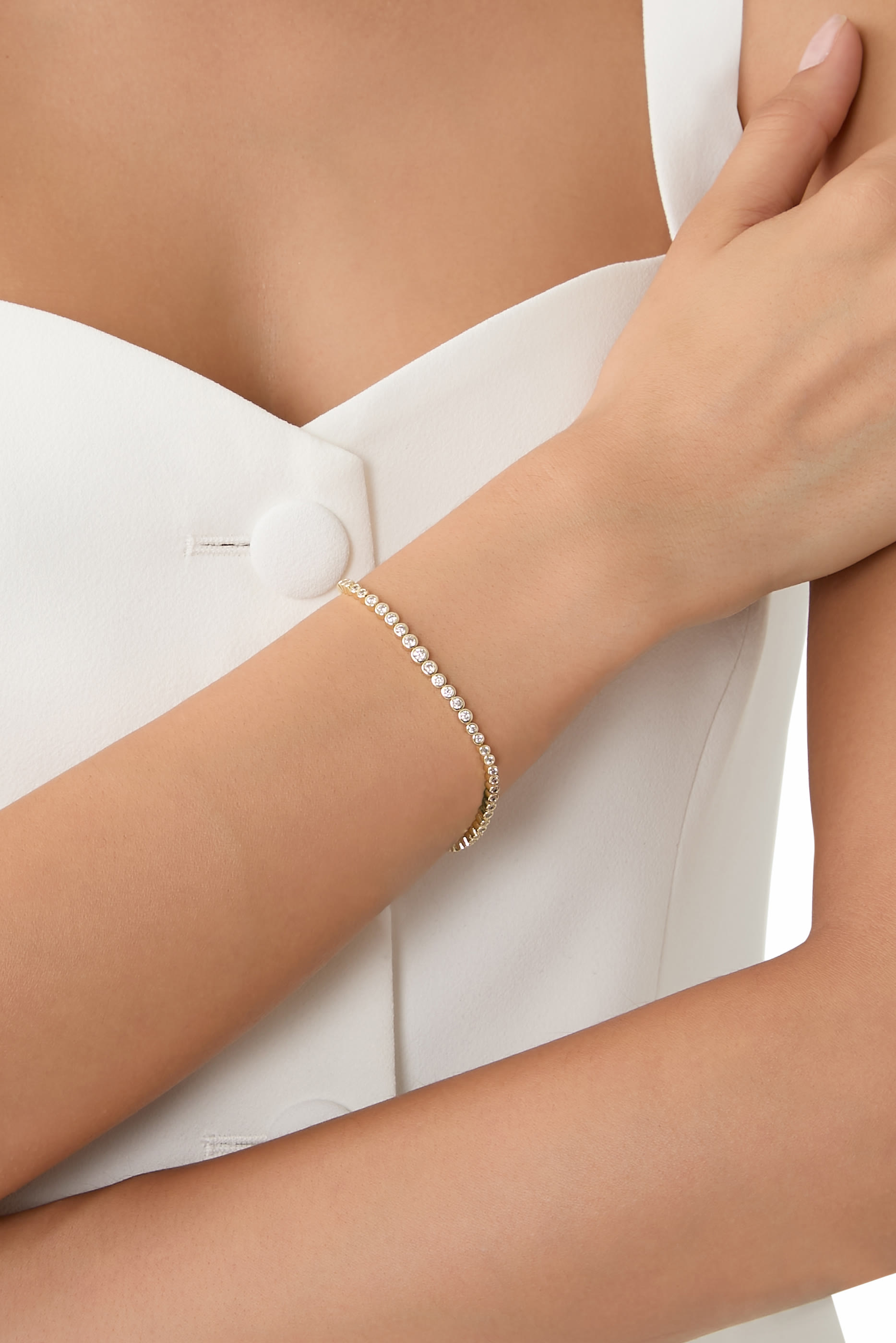 سوار تنس مزين بأحجار زركونيا مكعبة AAAA+، فضة إسترلينية مطلية بذهب عيار 14