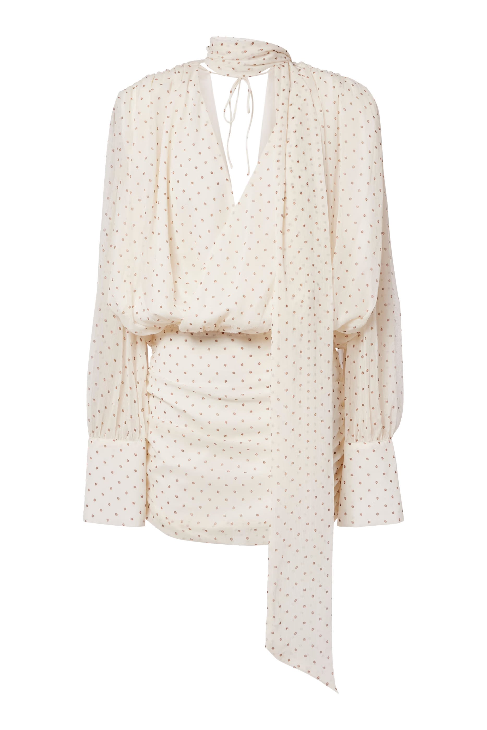 فستان بأكمام طويلة وياقة V شيفون