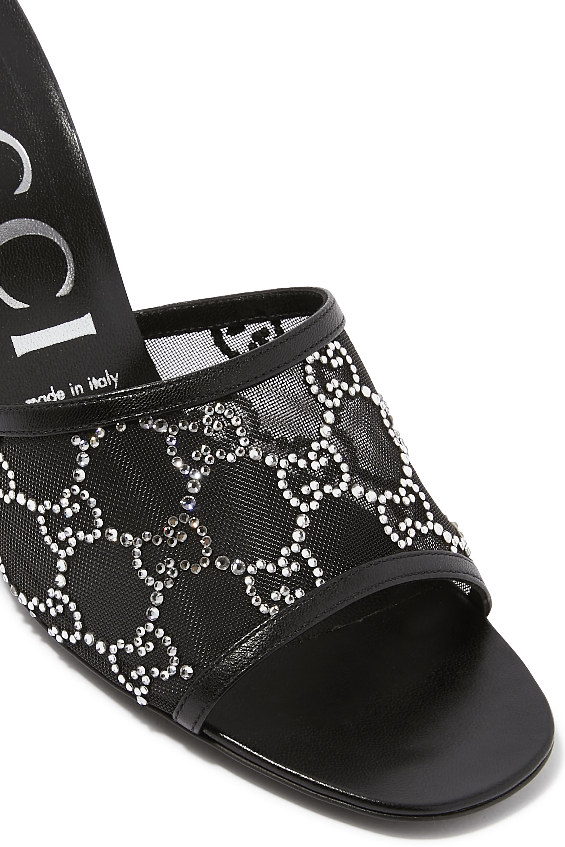 صندل مفتوح من الخلف 75 قماش شبكي بنقشة حرفي شعار الماركة