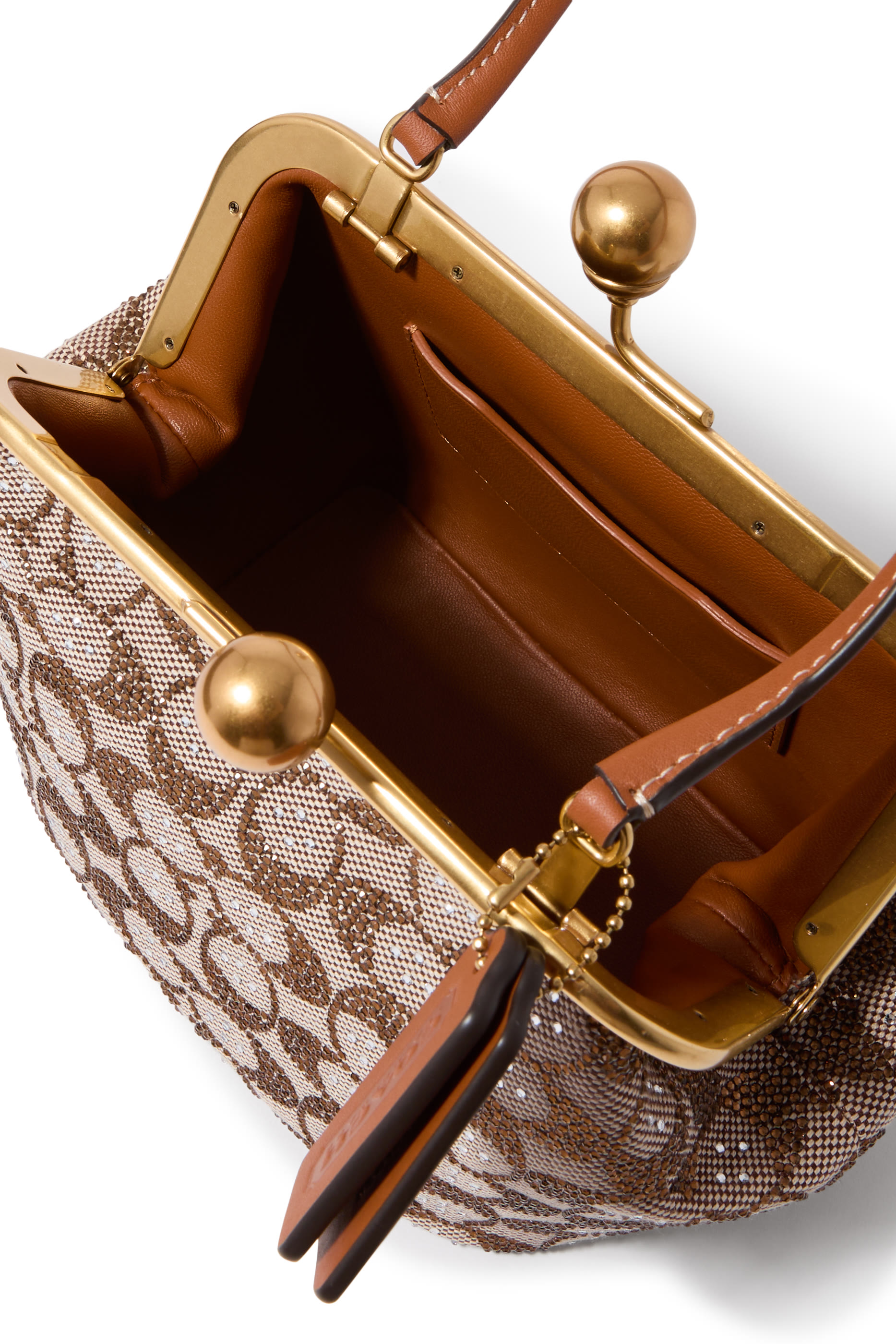 حقيبة فريم 16 مرصعة بكريستال جاكار بشعار الماركة ومشبك متقاطع