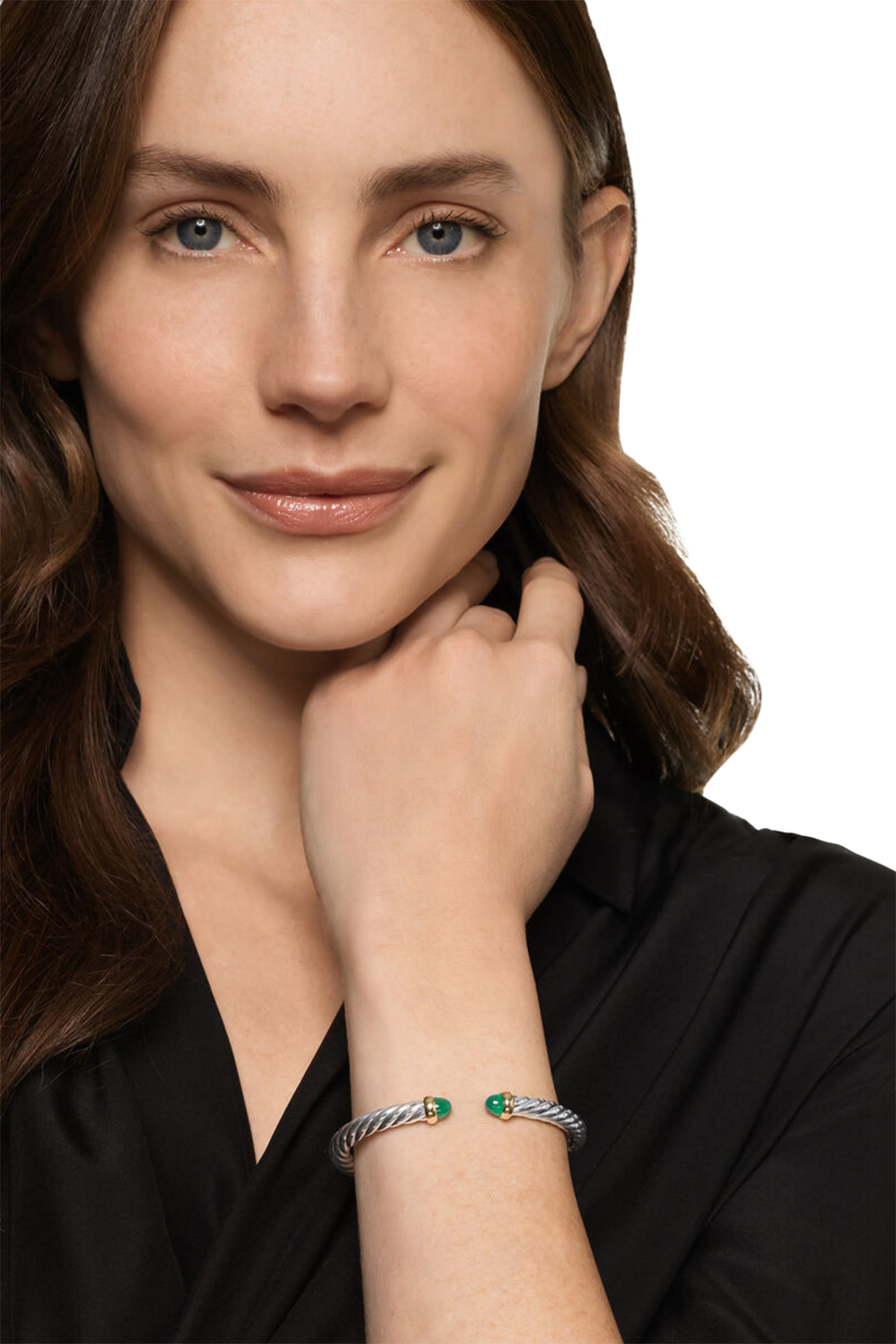 سوار كابل فليكس مزين بالعقيق، فضة إسترلينية وذهب أصفر عيار 14