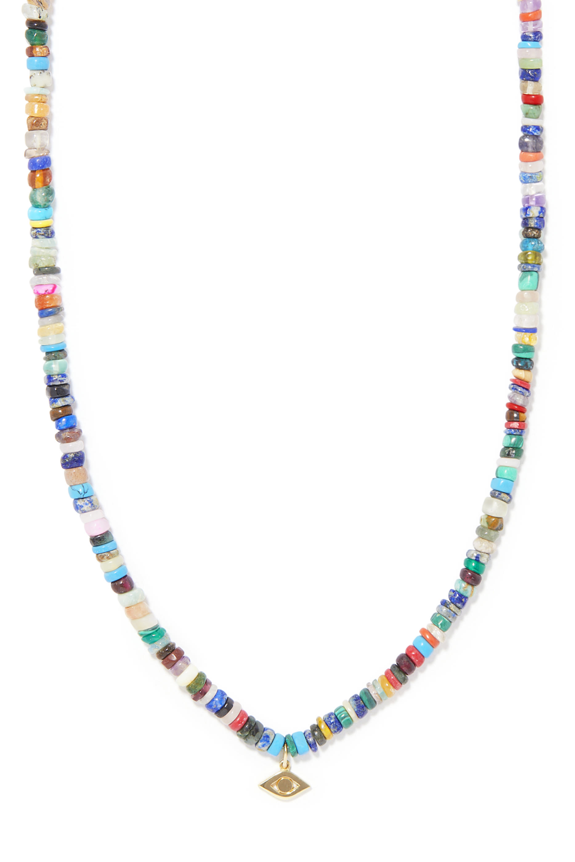 قلادة بخرز هيشي ودلاية بتصميم عين حسود ذهب أصفر عيار 14