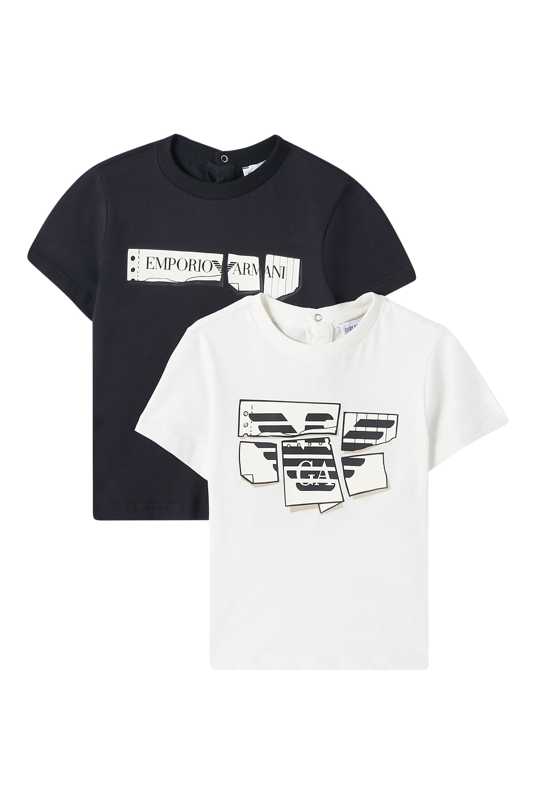 طقم تيشيرت بطبعة شعار الماركة قطن للأطفال، قطعتين