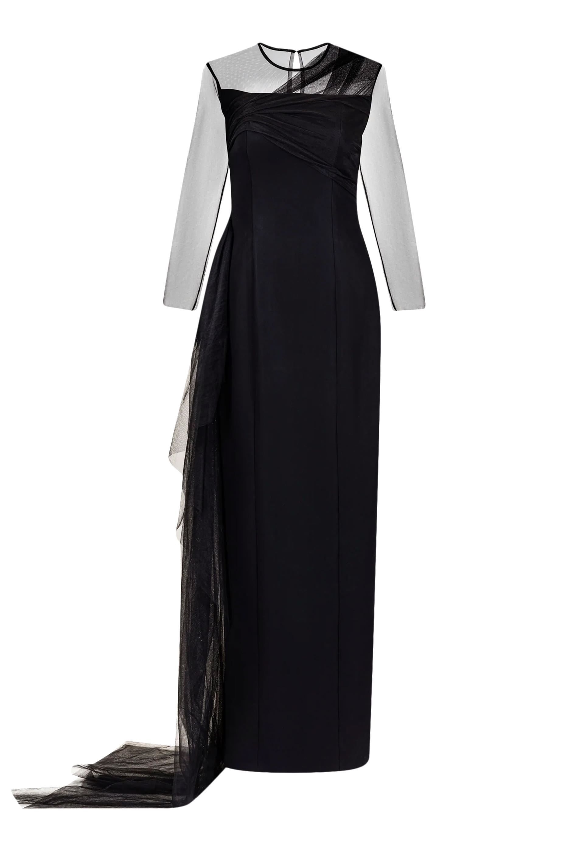 فستان سهرة بأكمام شفافة