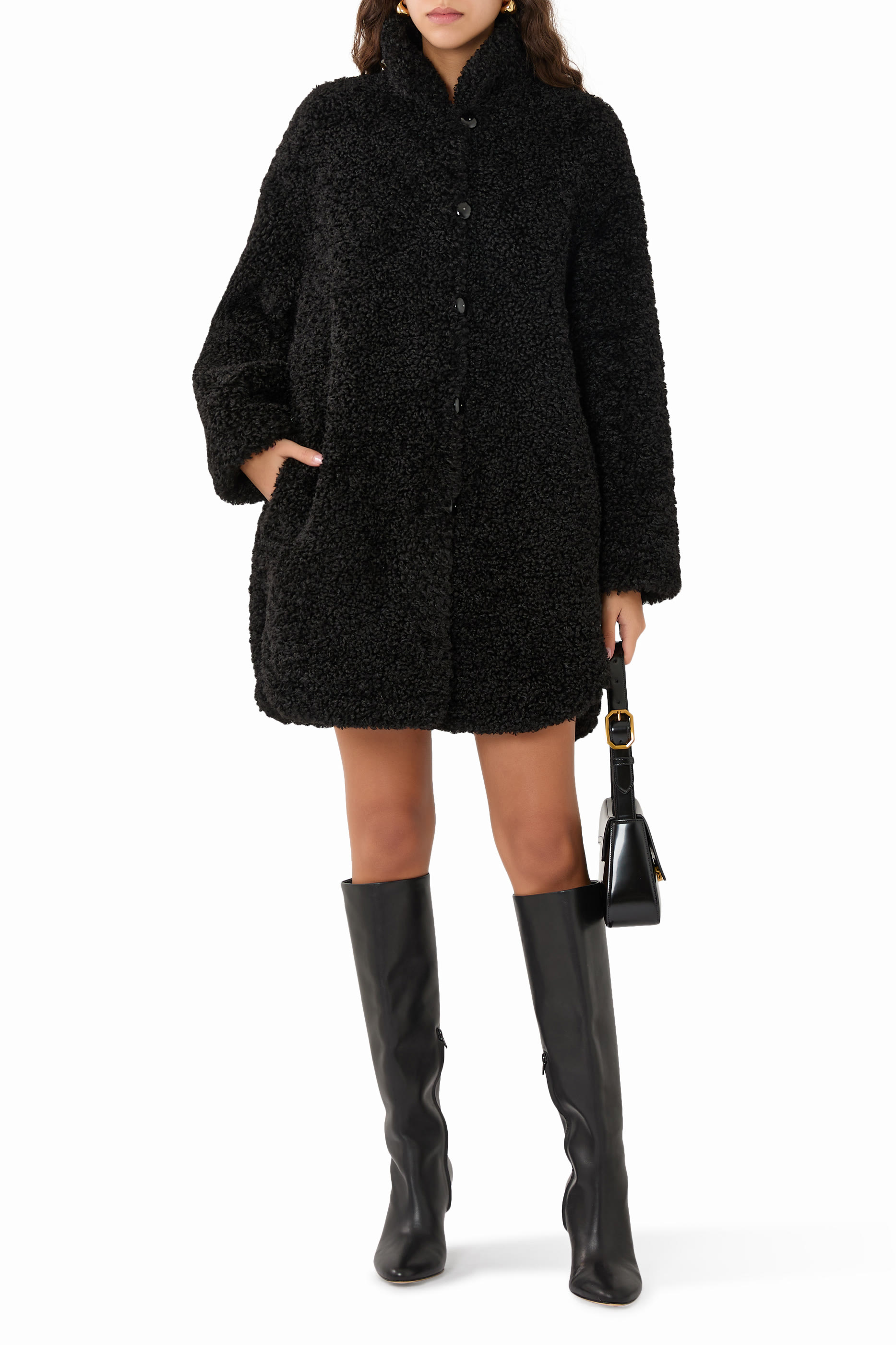 معطف بإغلاق غير مركزي قماش بوكليه