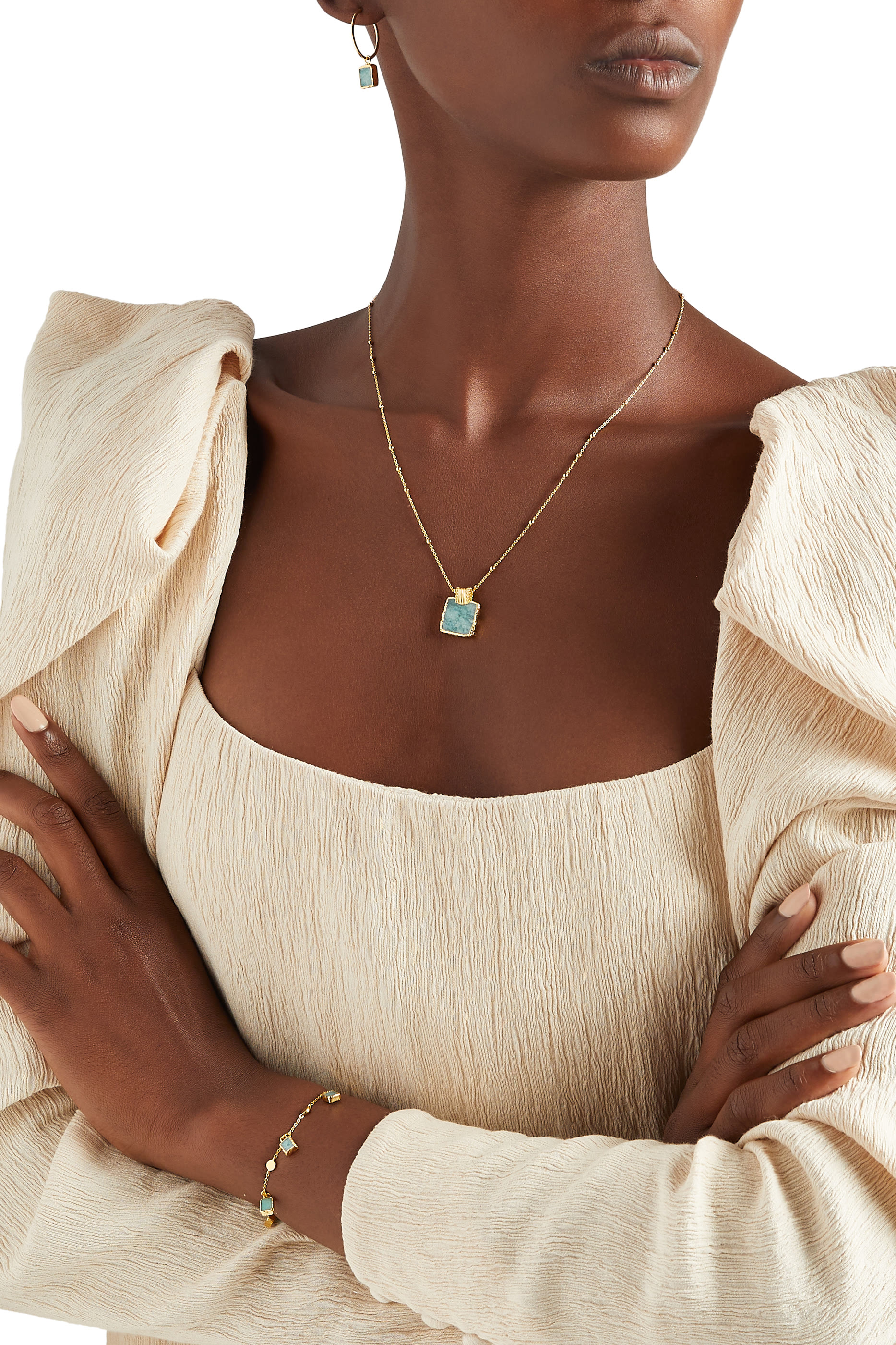 سوار لينا فضة إسترلينية مطلي بالذهب عيار 18 ومرصع بالأمازونيت