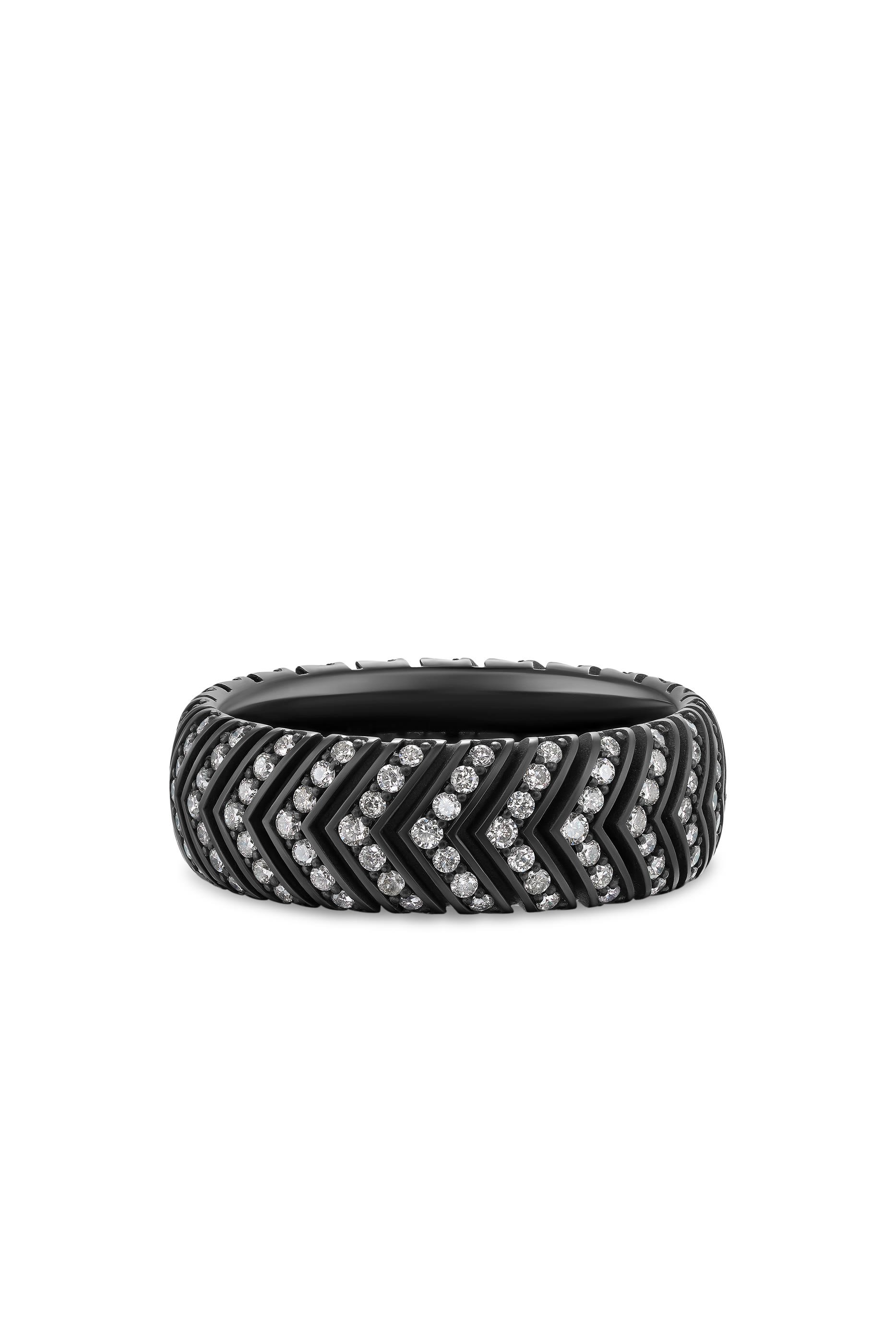 خاتم بخطوط شيفرون والماس البافيه، تيتانيوم