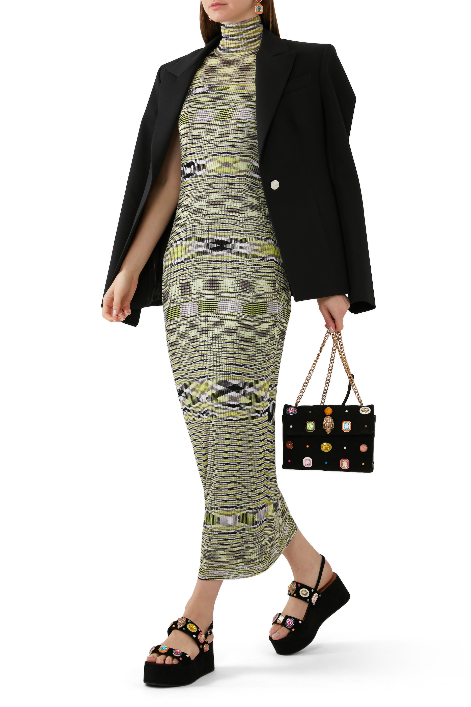 صندل بنعل سميك بطول 80 مم  بأحجار متعددة