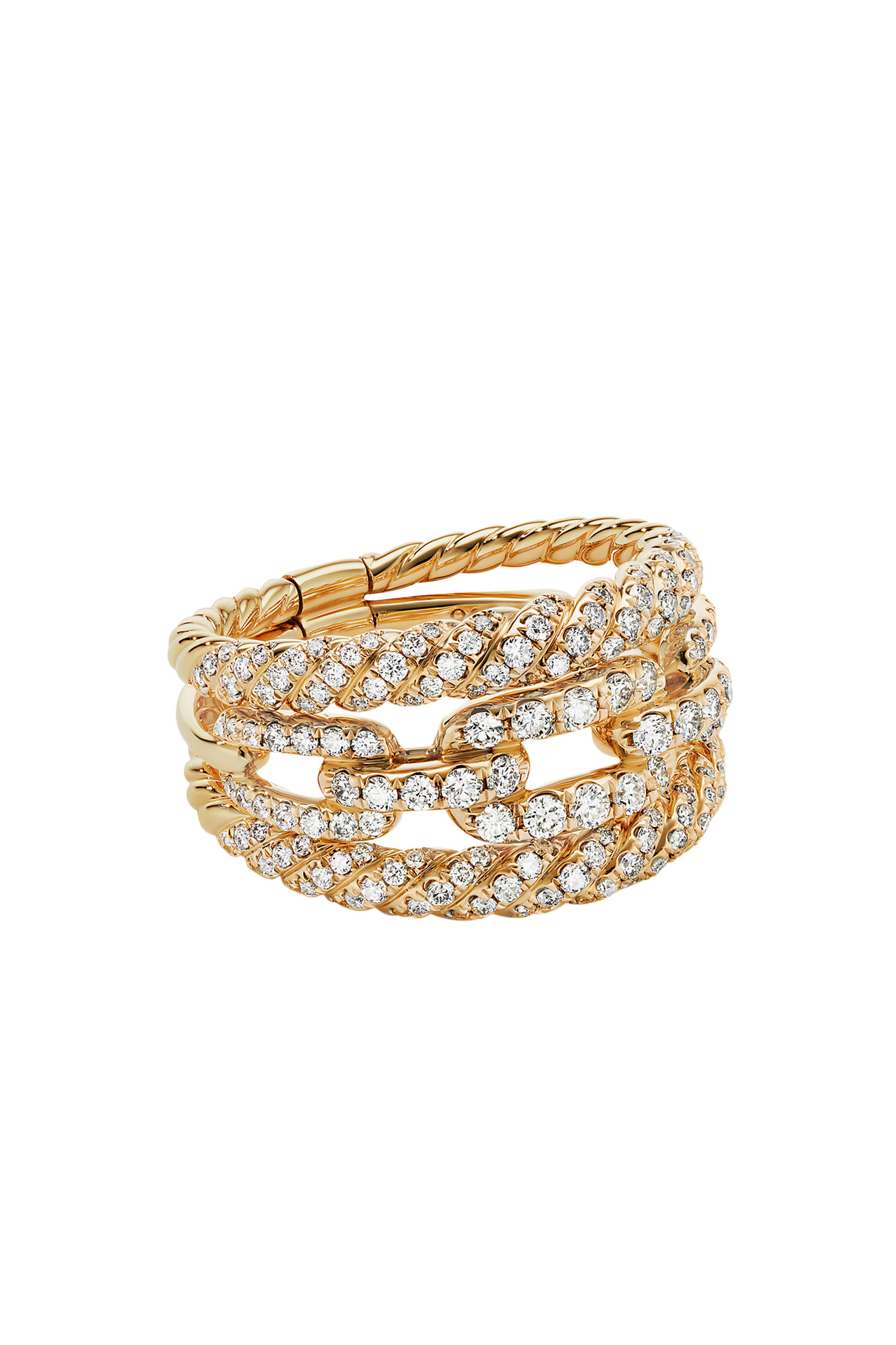 Stax Three Row Full Pavé Ring, 18k Yellow Gold & Diamonds 